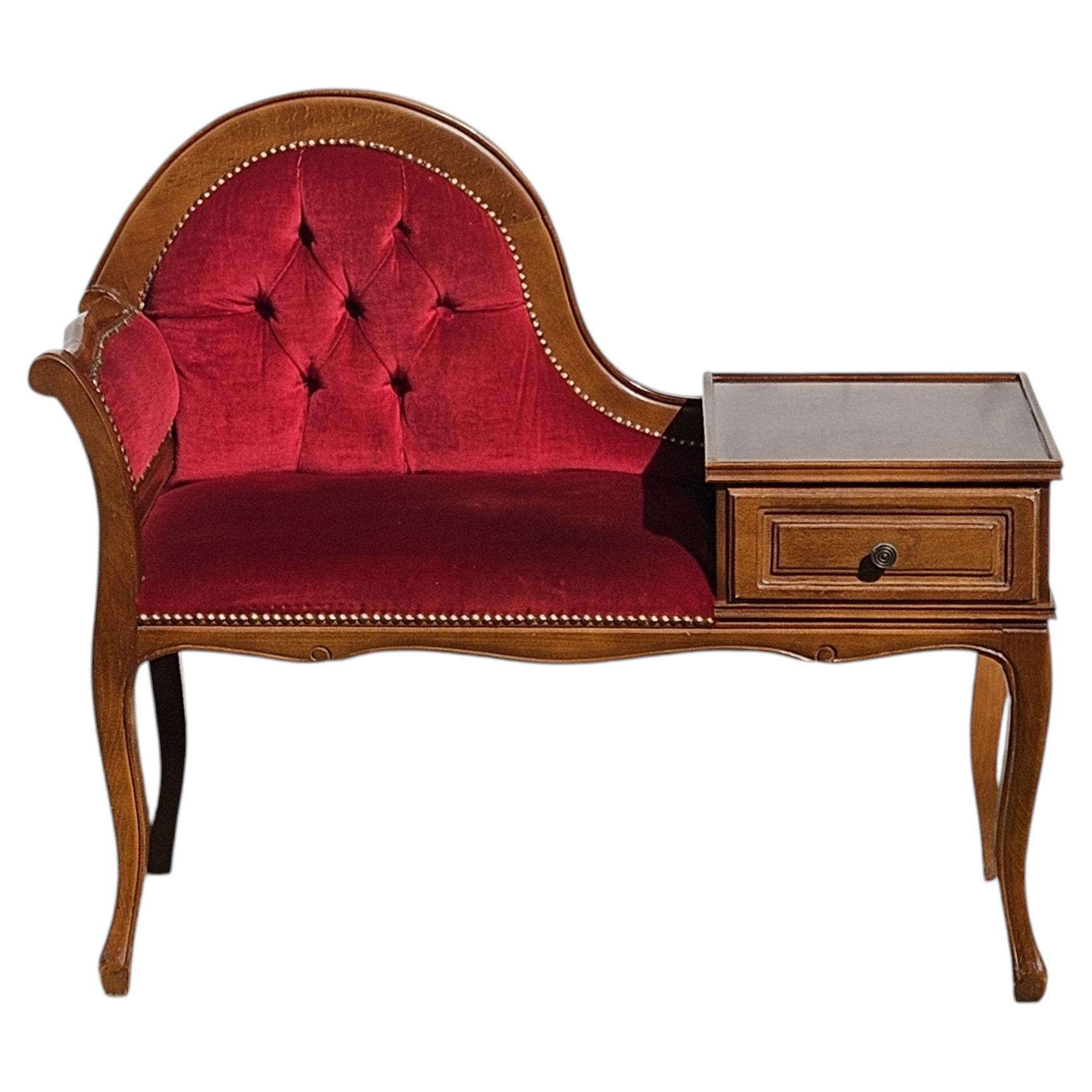 Panchina da salotto francese - Divanetto rosso - Panchina da chiacchiere - Stile Luigi XV - Anni '70