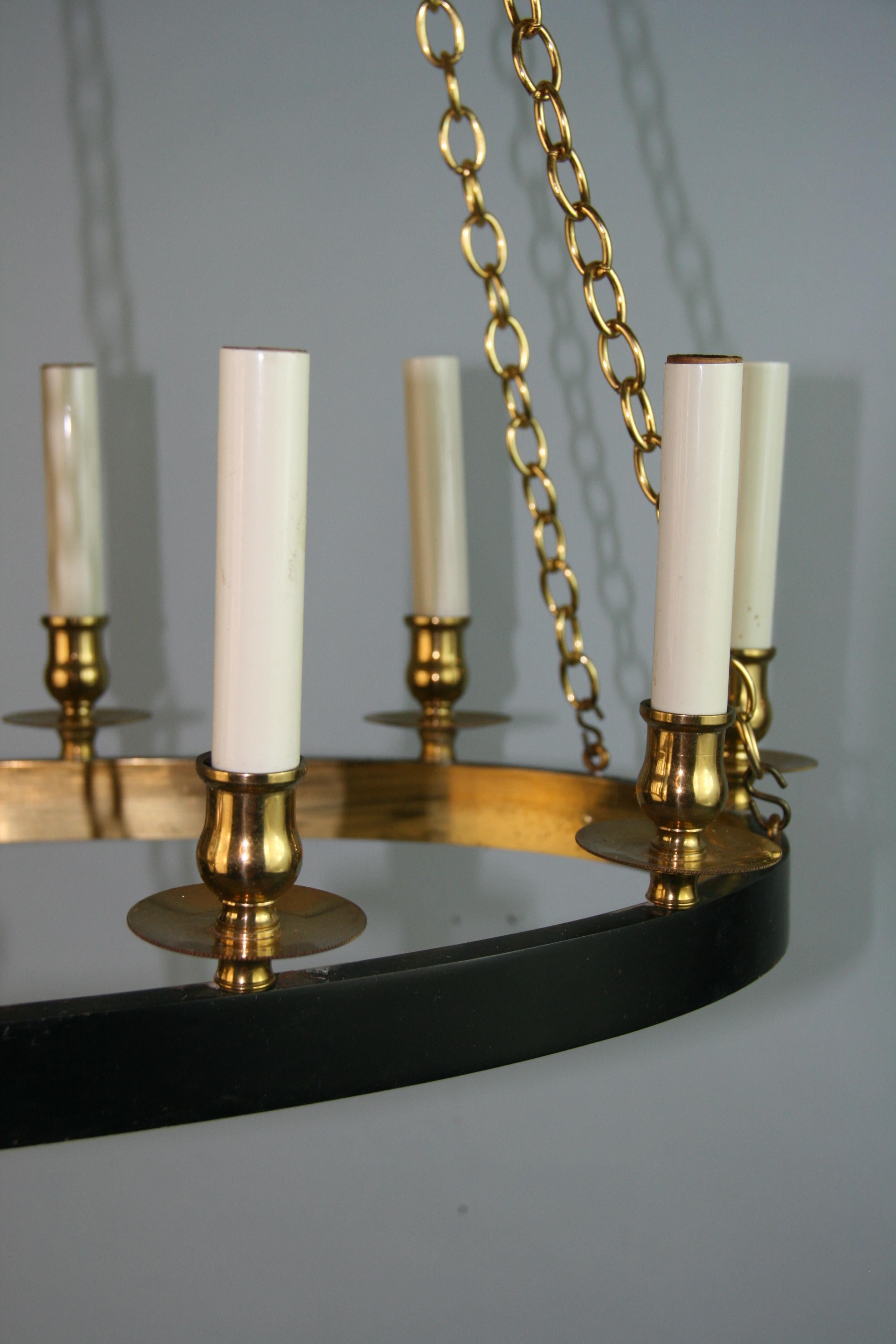 French Ten Light Oval Brass Chandelier 1960's For Sale 7