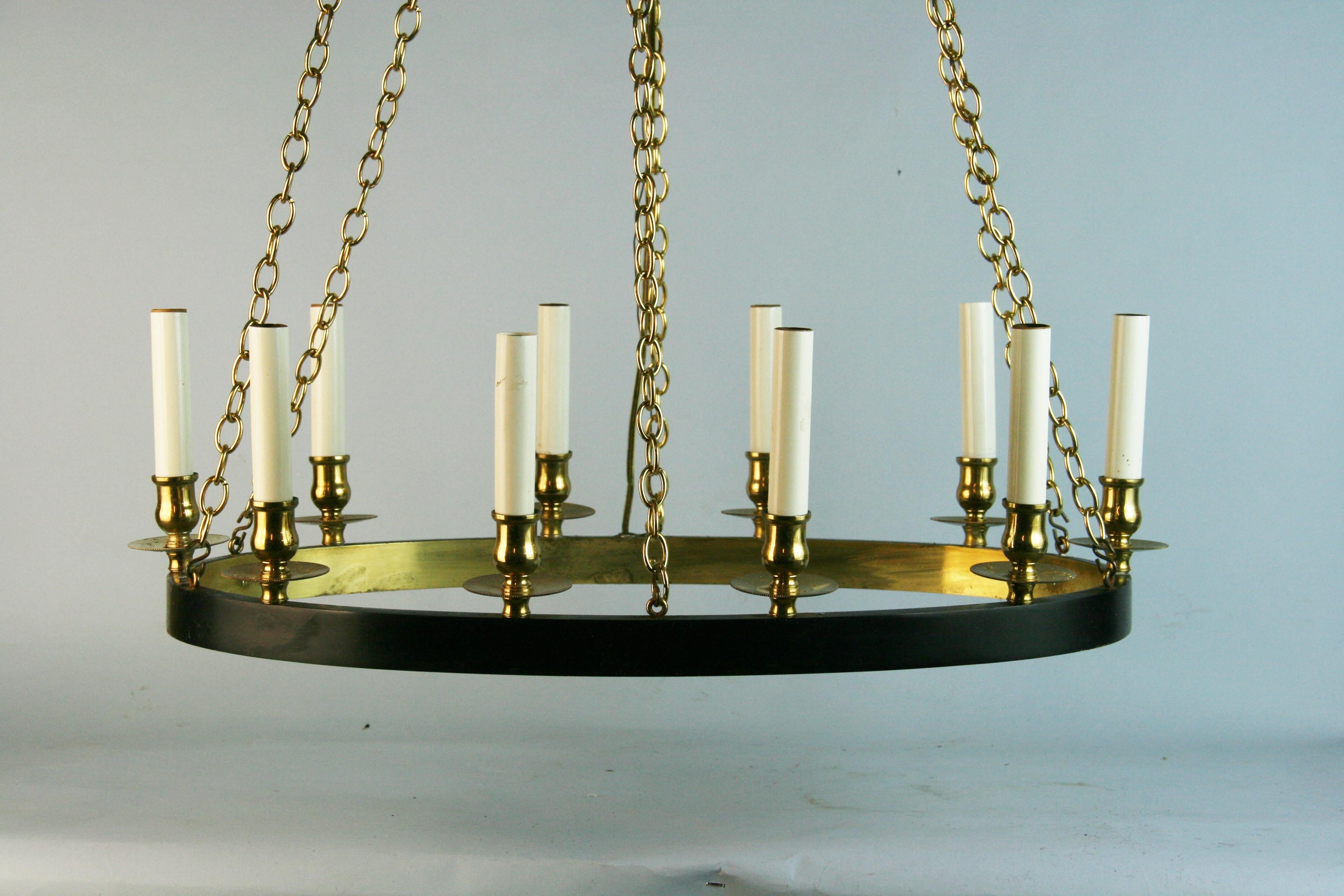 Mid-20th Century French Ten Light Oval Brass Chandelier 1960's For Sale