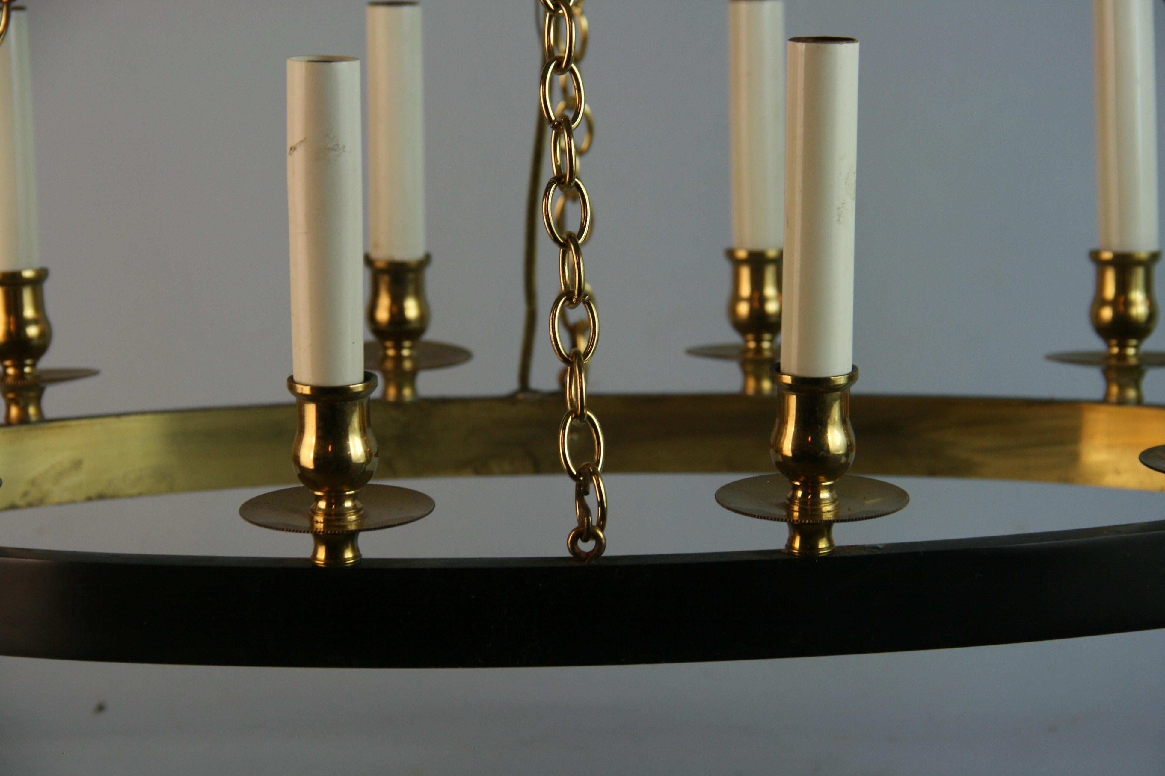 Lustre français ovale à dix ampoules en laiton des années 1960 en vente 1