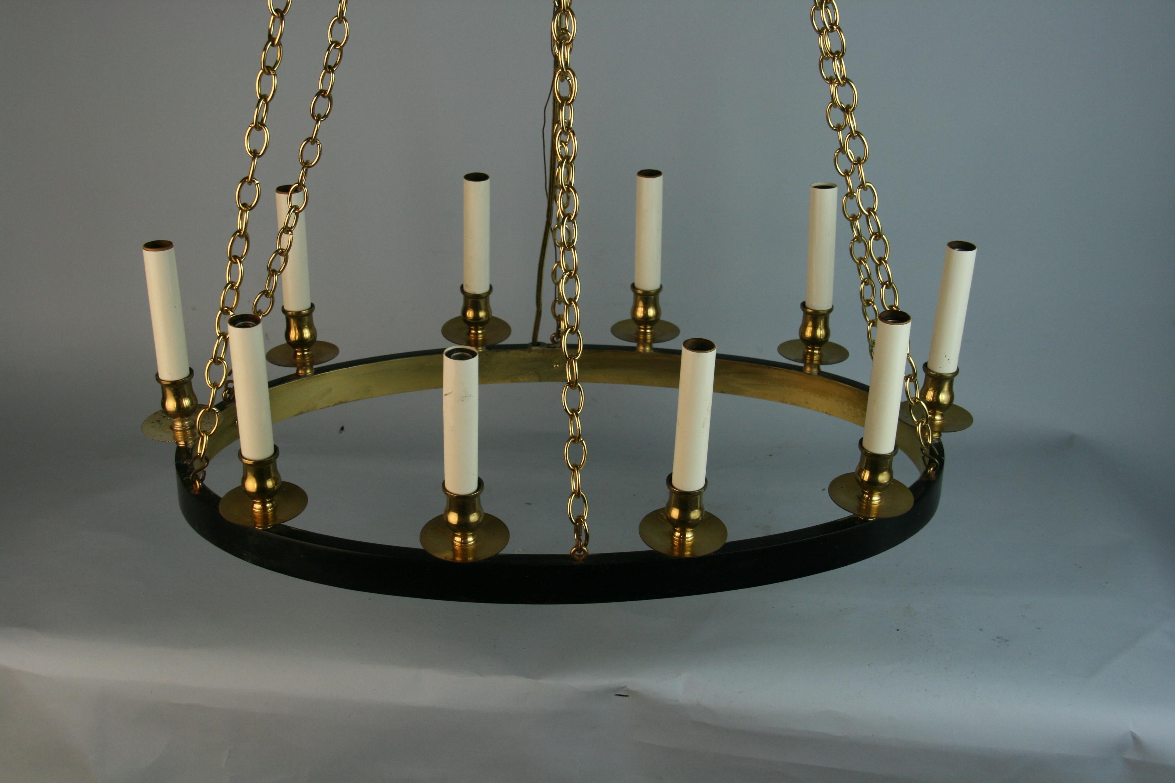 French Ten Light Oval Brass Chandelier 1960's For Sale 3