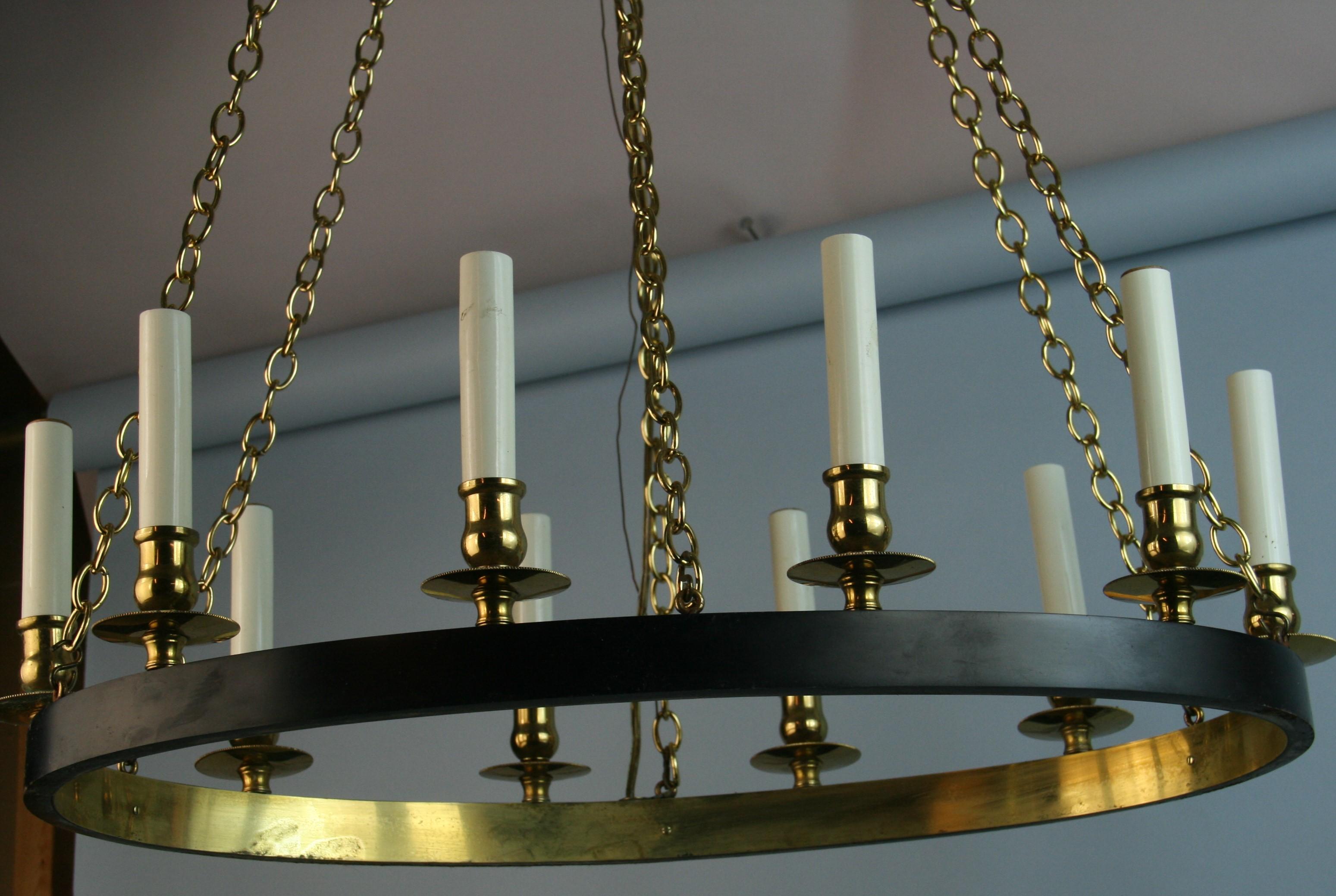 French Ten Light Oval Brass Chandelier 1960's For Sale 4