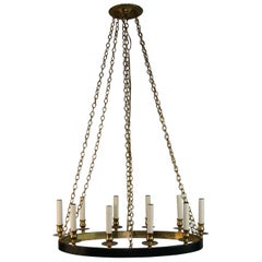 Lampadario francese a dieci luci ovali in ottone anni '60