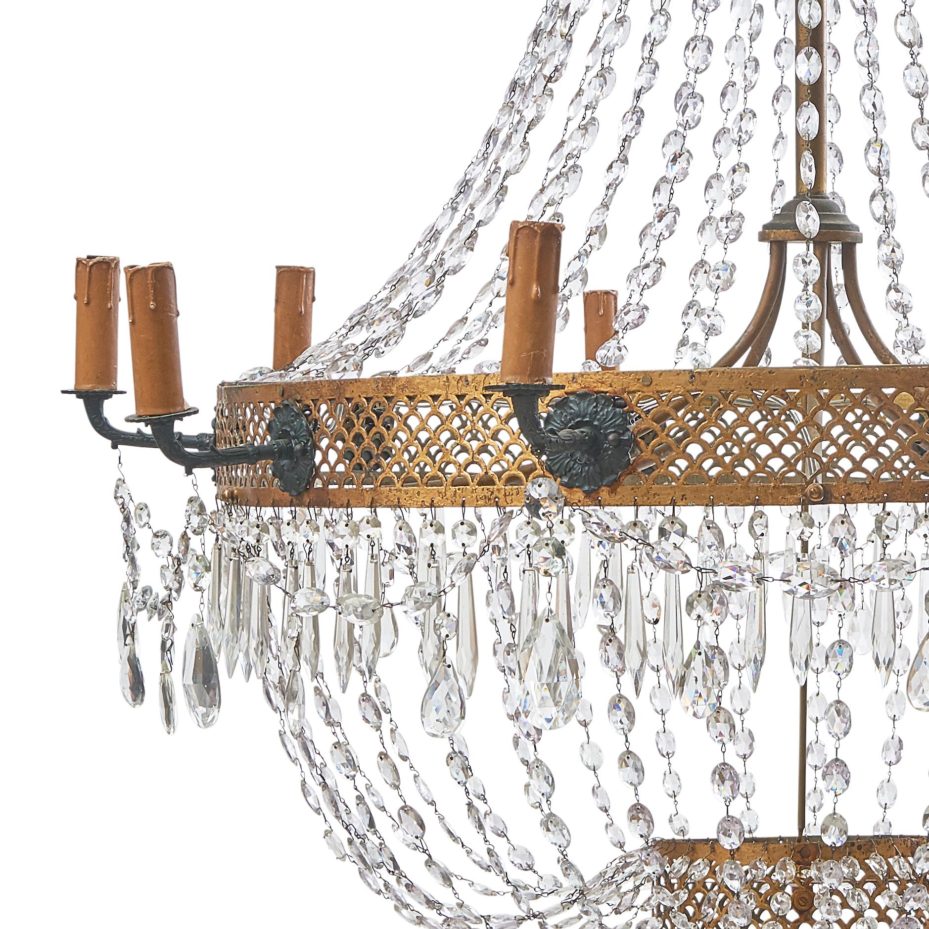 Empire French Tent Form Crystal & Gilt Tole Chandelier Circa 1810 For Sale