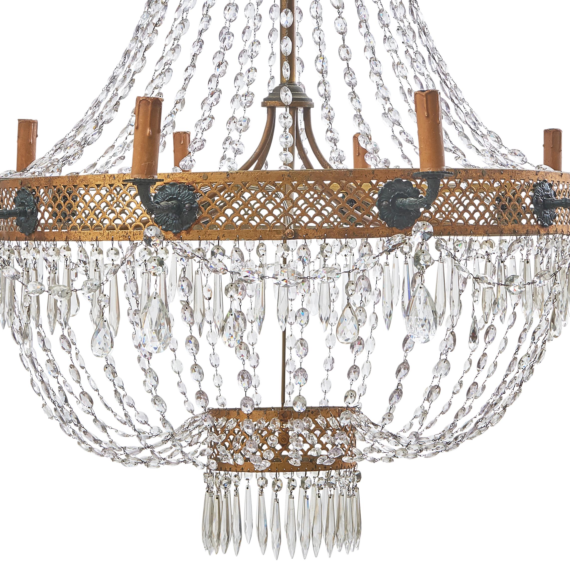Early 19th Century French Tent Form Crystal & Gilt Tole Chandelier Circa 1810 For Sale