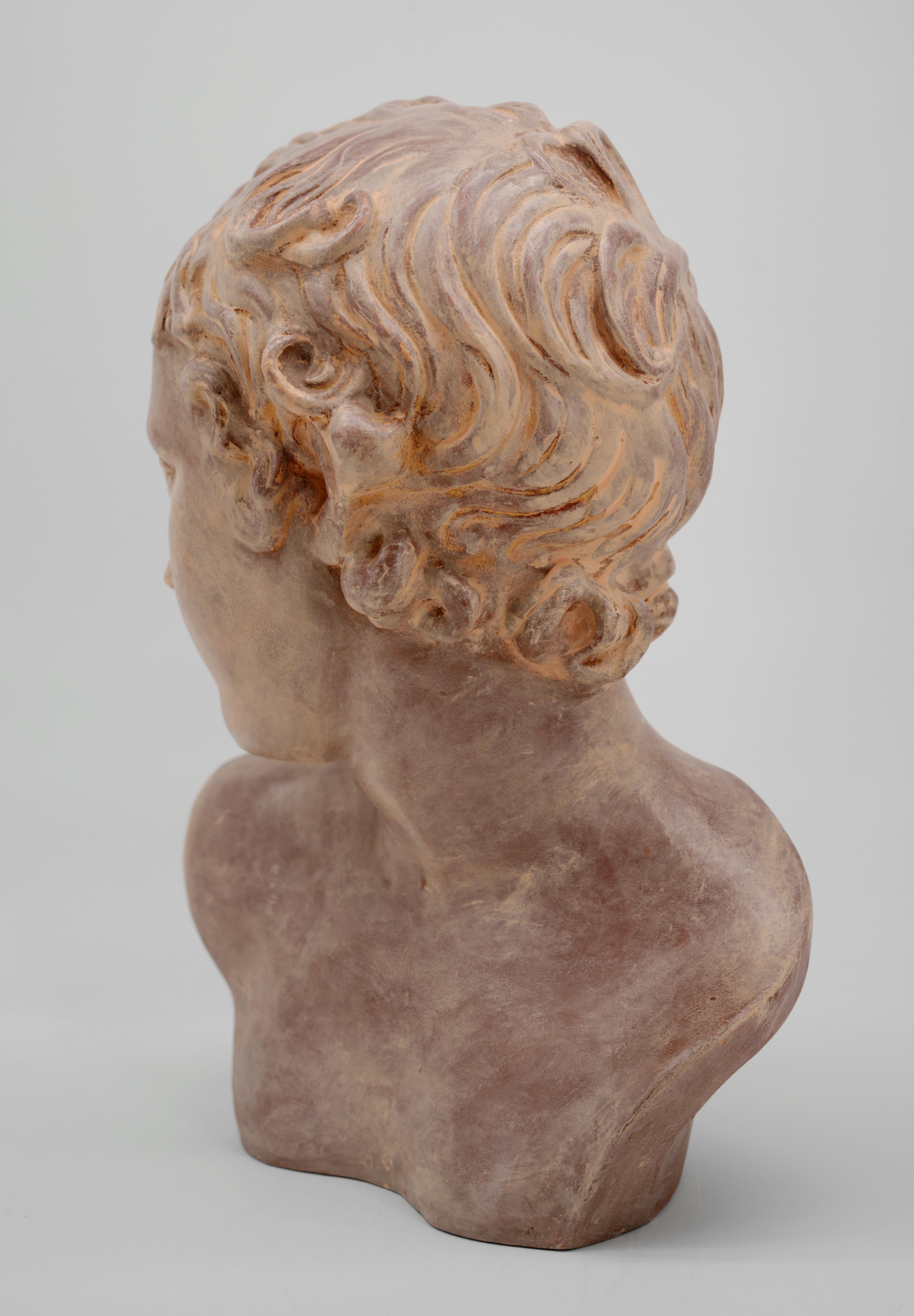 Terracotta French Terra Cotta Bust of Eros, 1930-1940