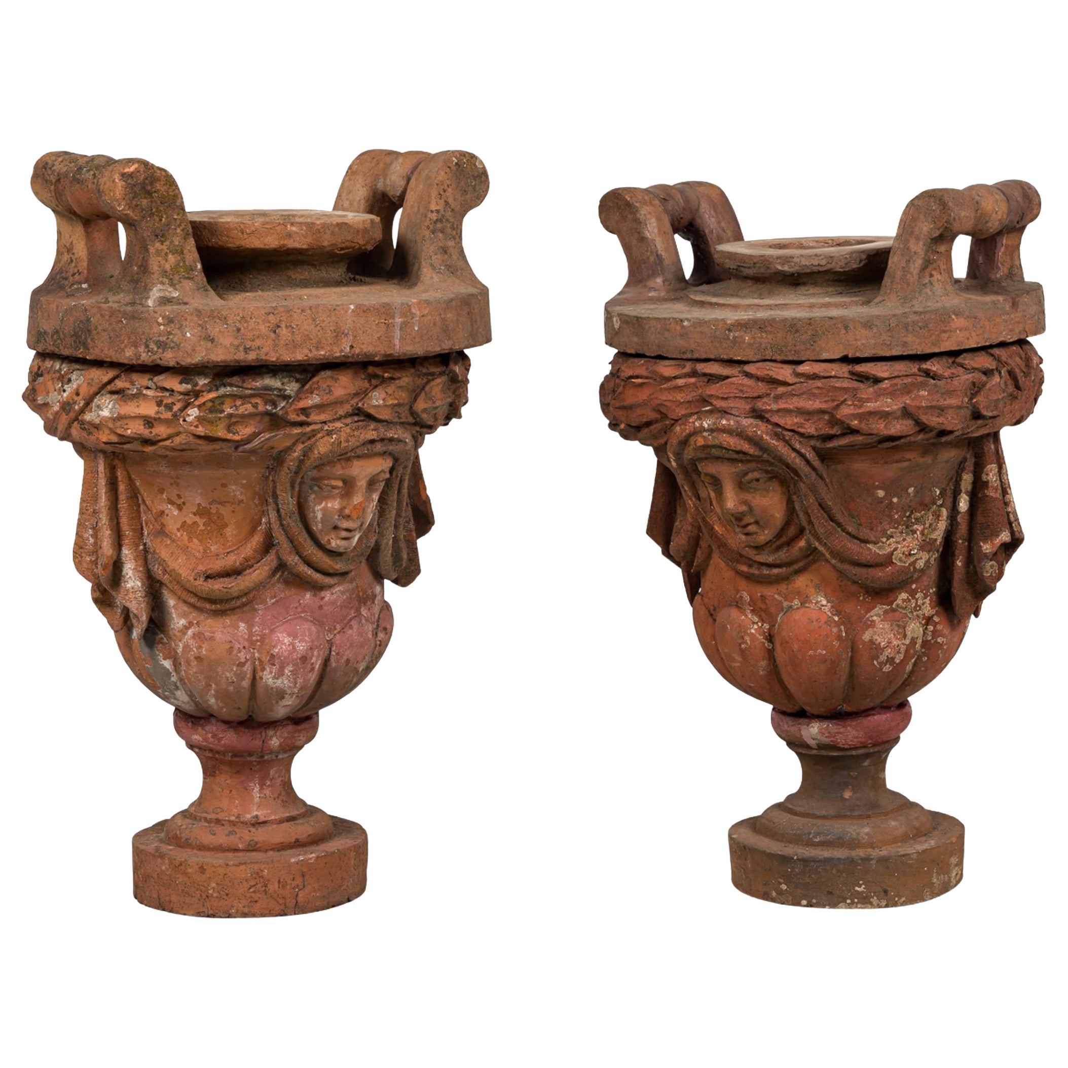 French Terra Cotta Head Urns
