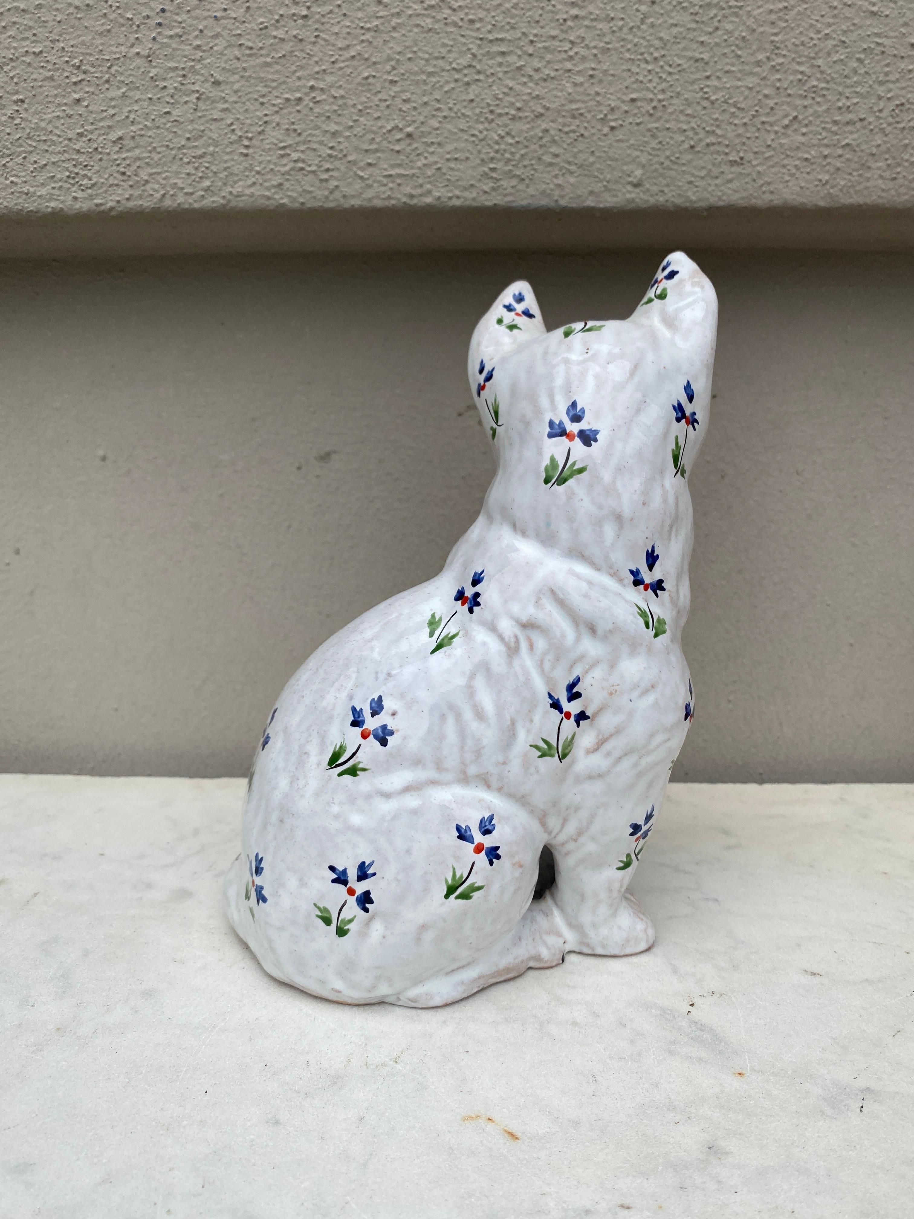 French Terra Cotta Majolica Cat Normandy Circa 1900 In Good Condition For Sale In Austin, TX