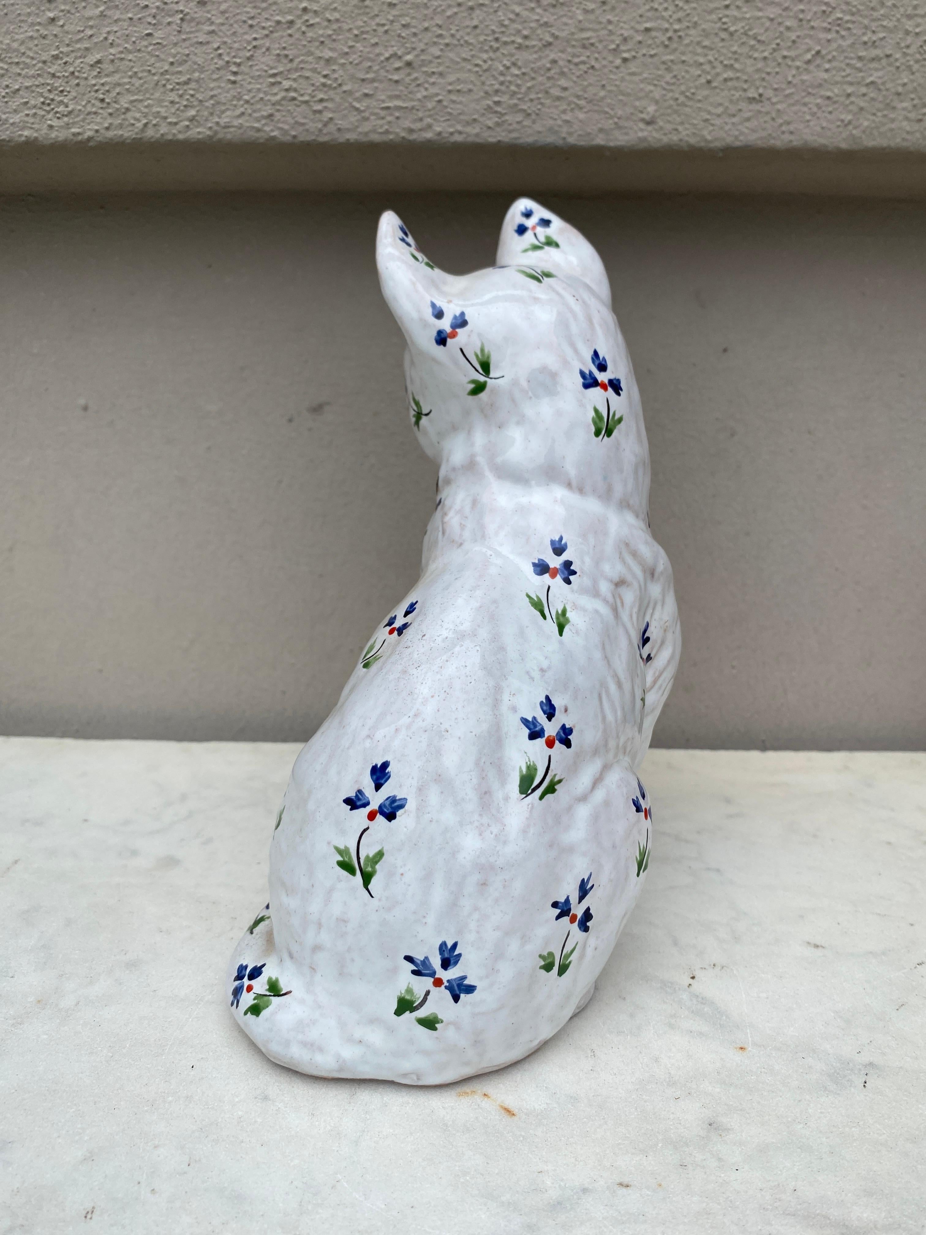 Early 20th Century French Terra Cotta Majolica Cat Normandy Circa 1900 For Sale