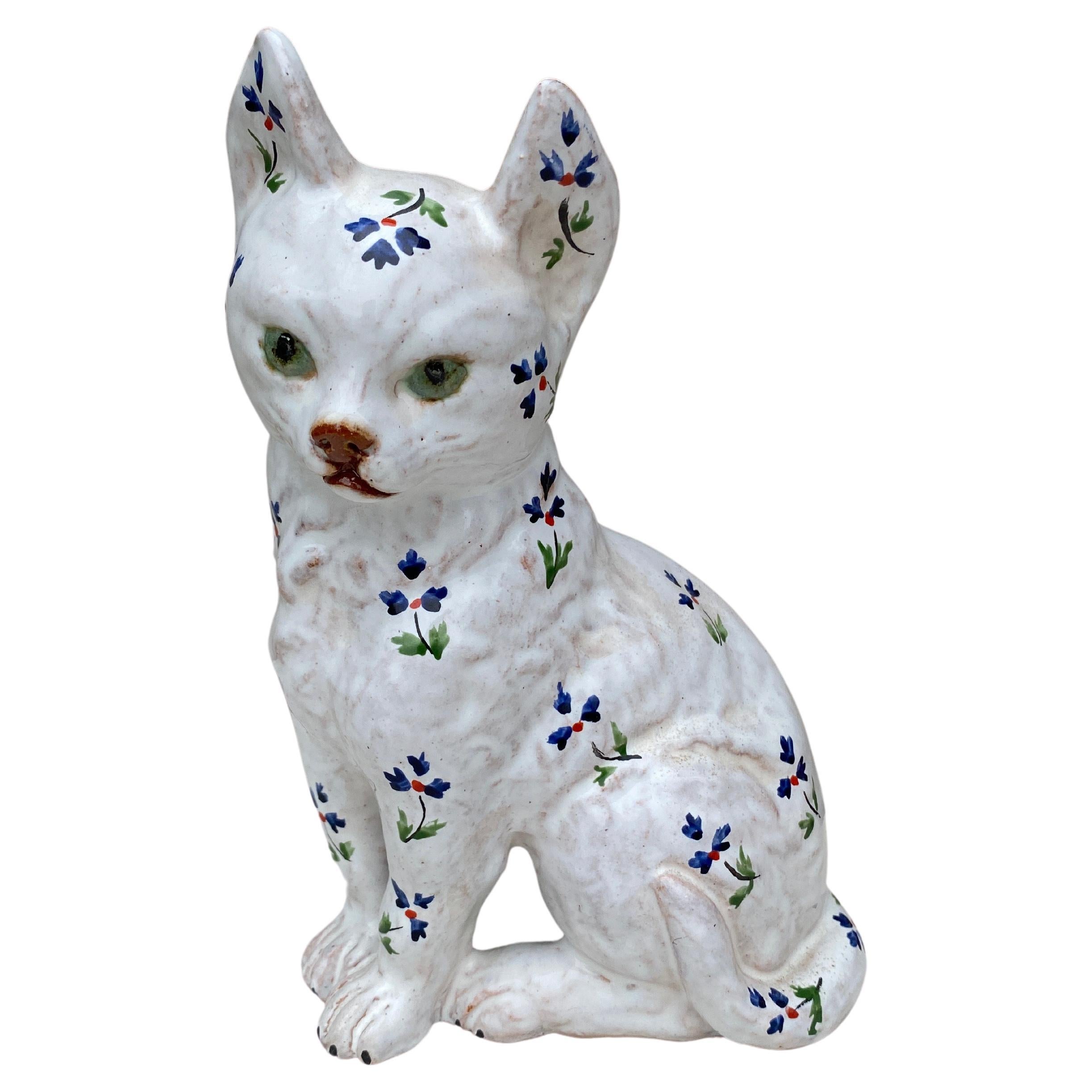 French Terra Cotta Majolica Cat Normandy Circa 1900 For Sale