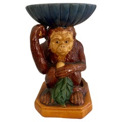 French Terra Cotta Majolica Monkey with Bowl