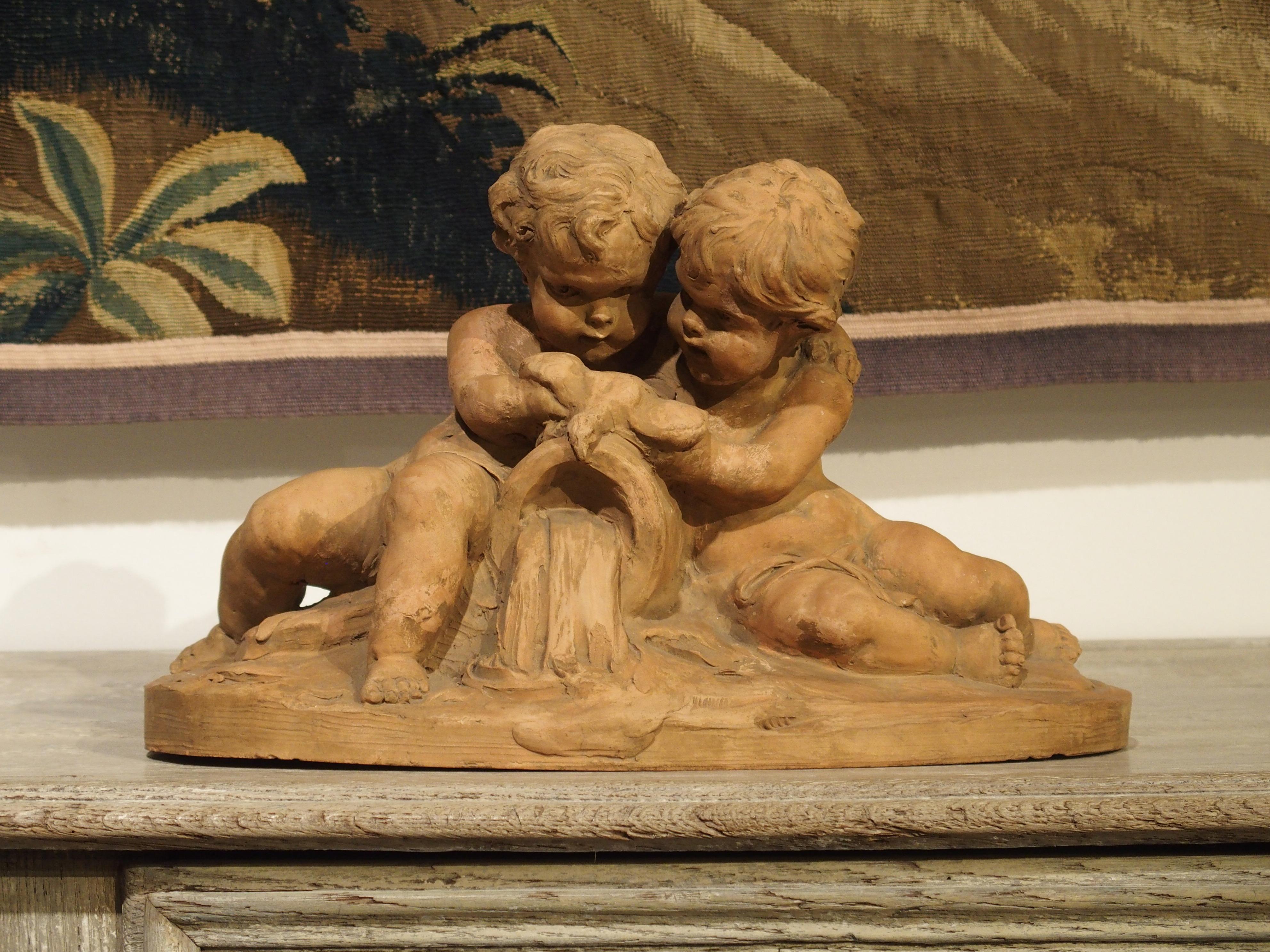 Hand-Carved French Terracotta Sculpture by Fernand Guignier, Early to Mid-1900s For Sale