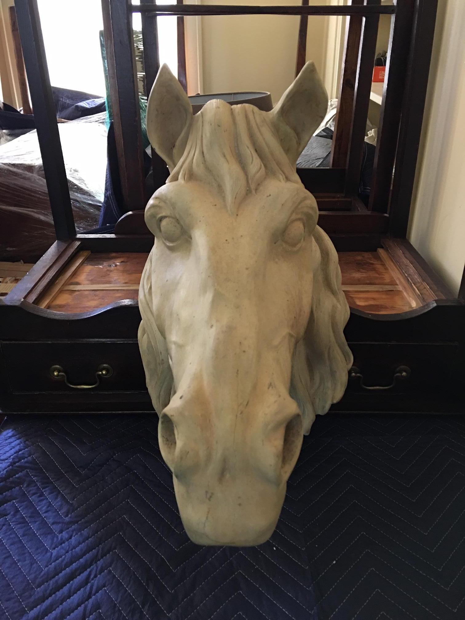 French terracota horse head, 20th century.