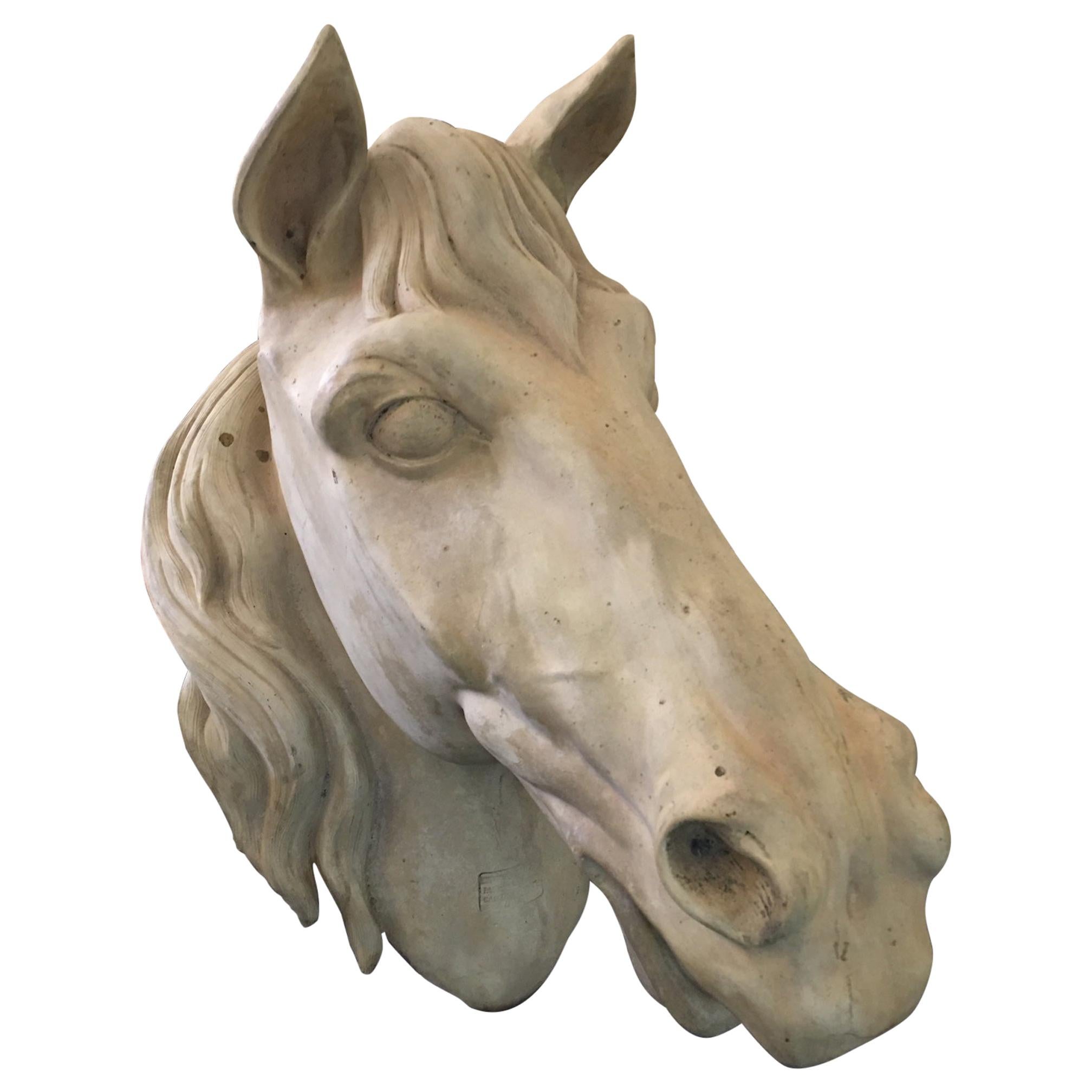 French Terracota Horse Head, 20th Century