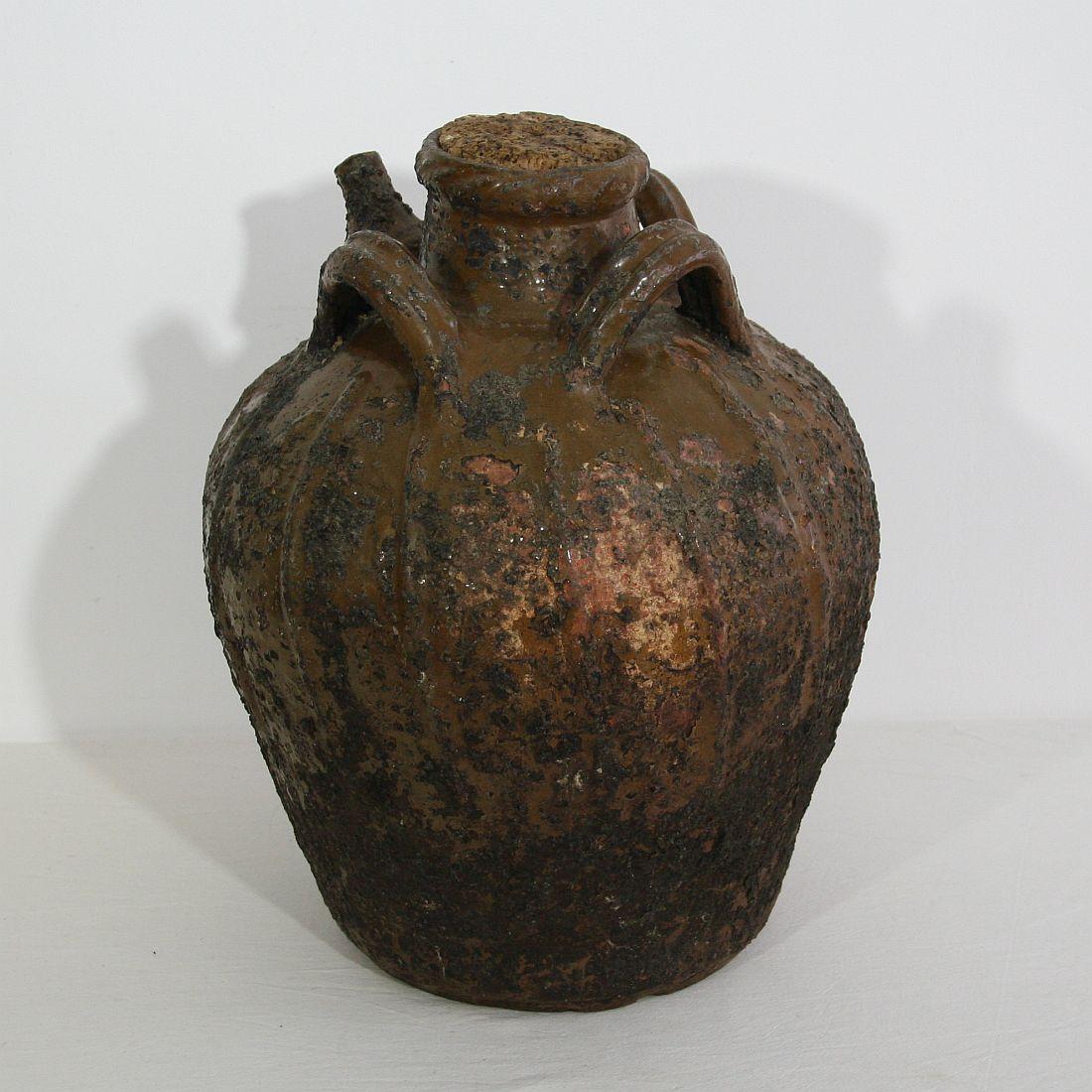 Rustic French Terracotta 18th Century Walnut Oil Jug