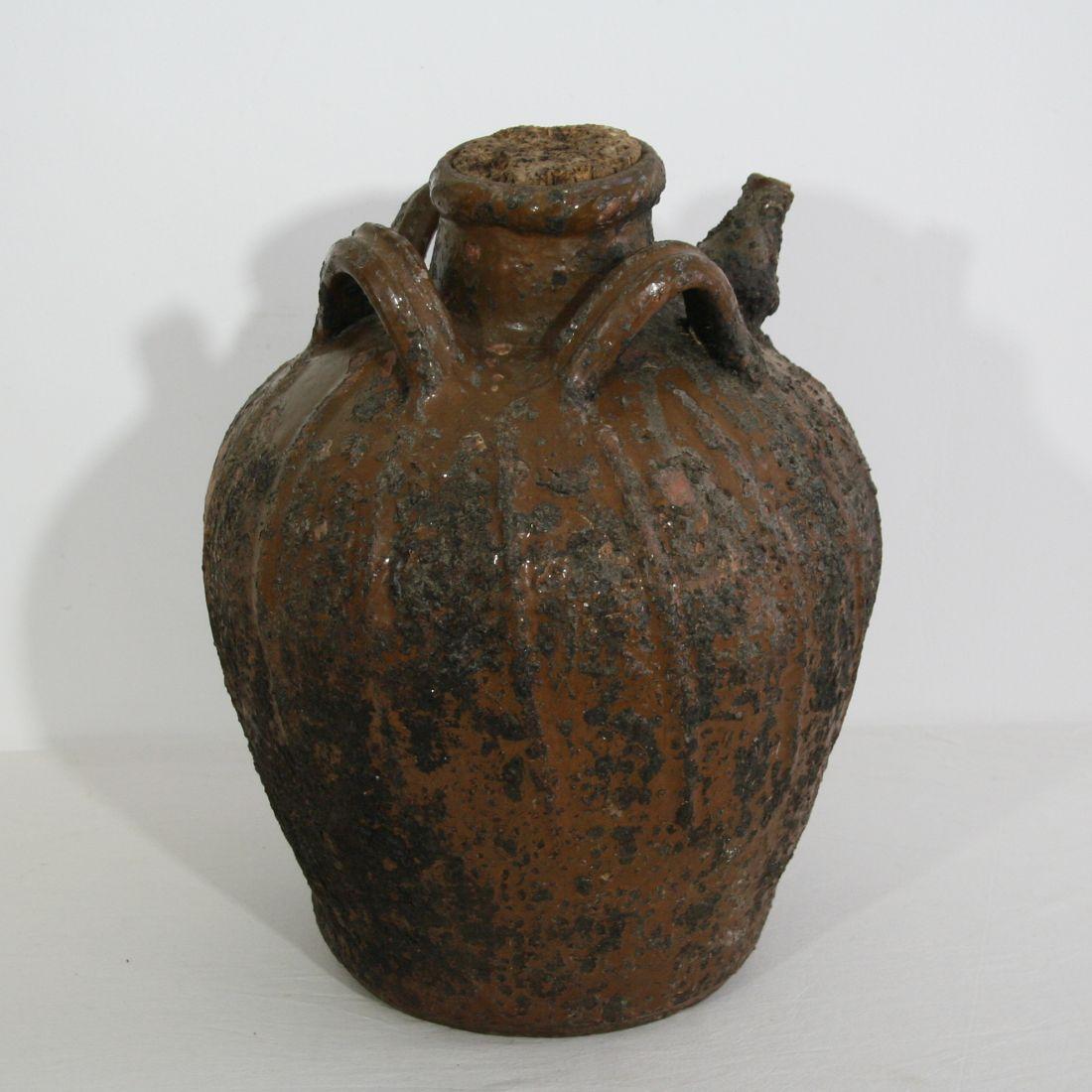 Glazed French Terracotta 18th Century Walnut Oil Jug