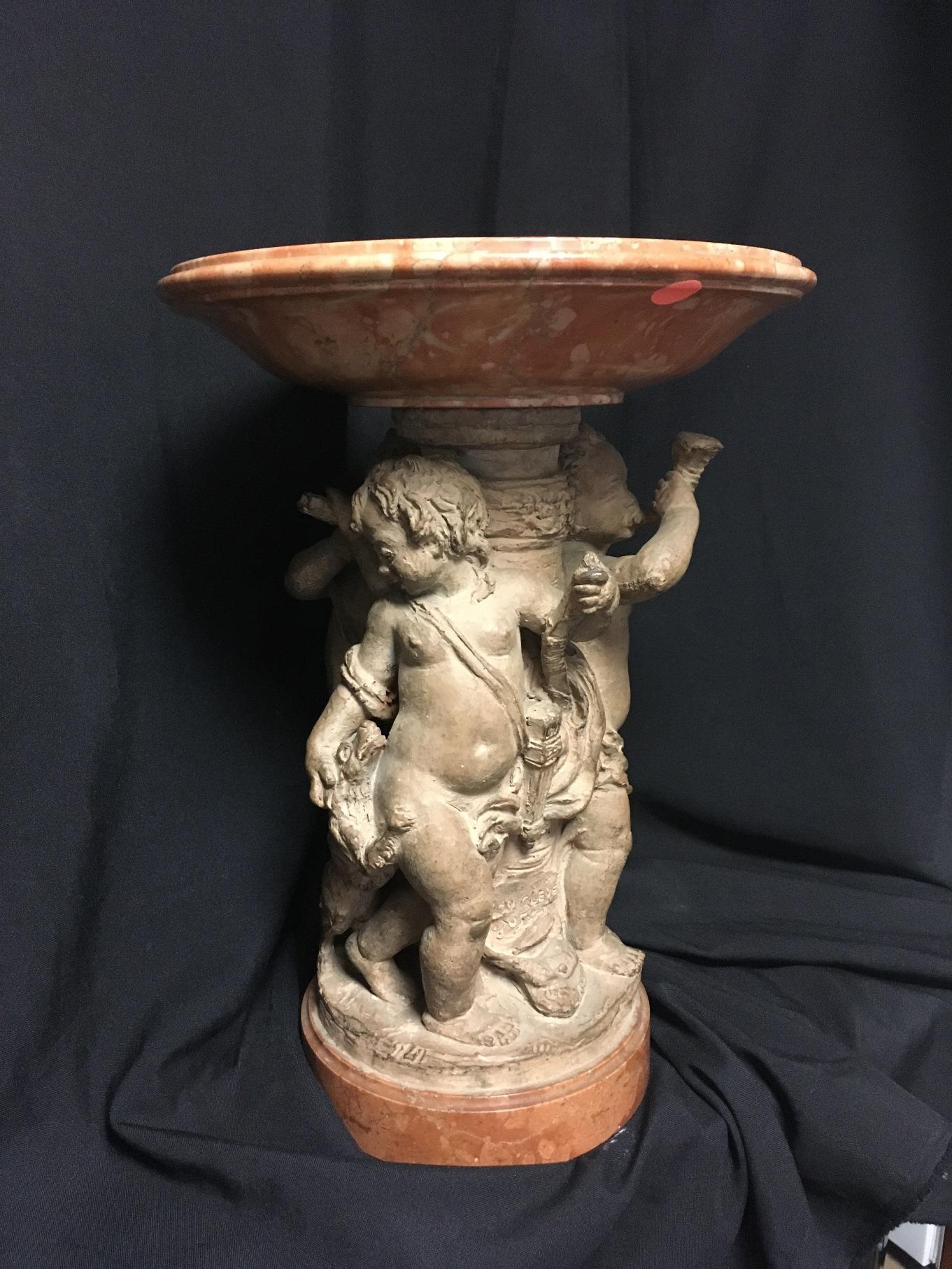 Hand-Carved French Terracotta and Marble Figural Centerpiece For Sale
