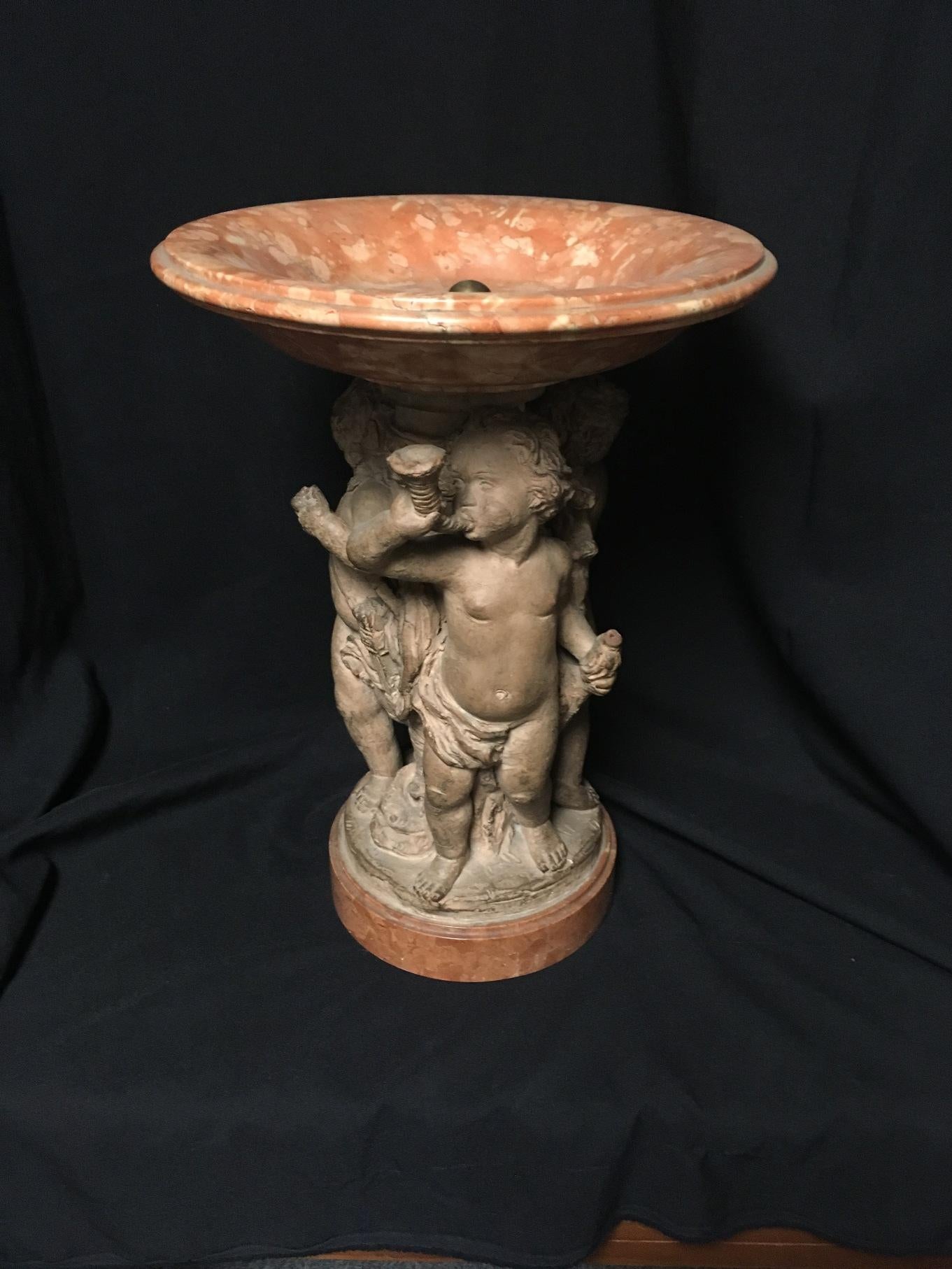 French Terracotta and Marble Figural Centerpiece In Good Condition For Sale In Cypress, CA