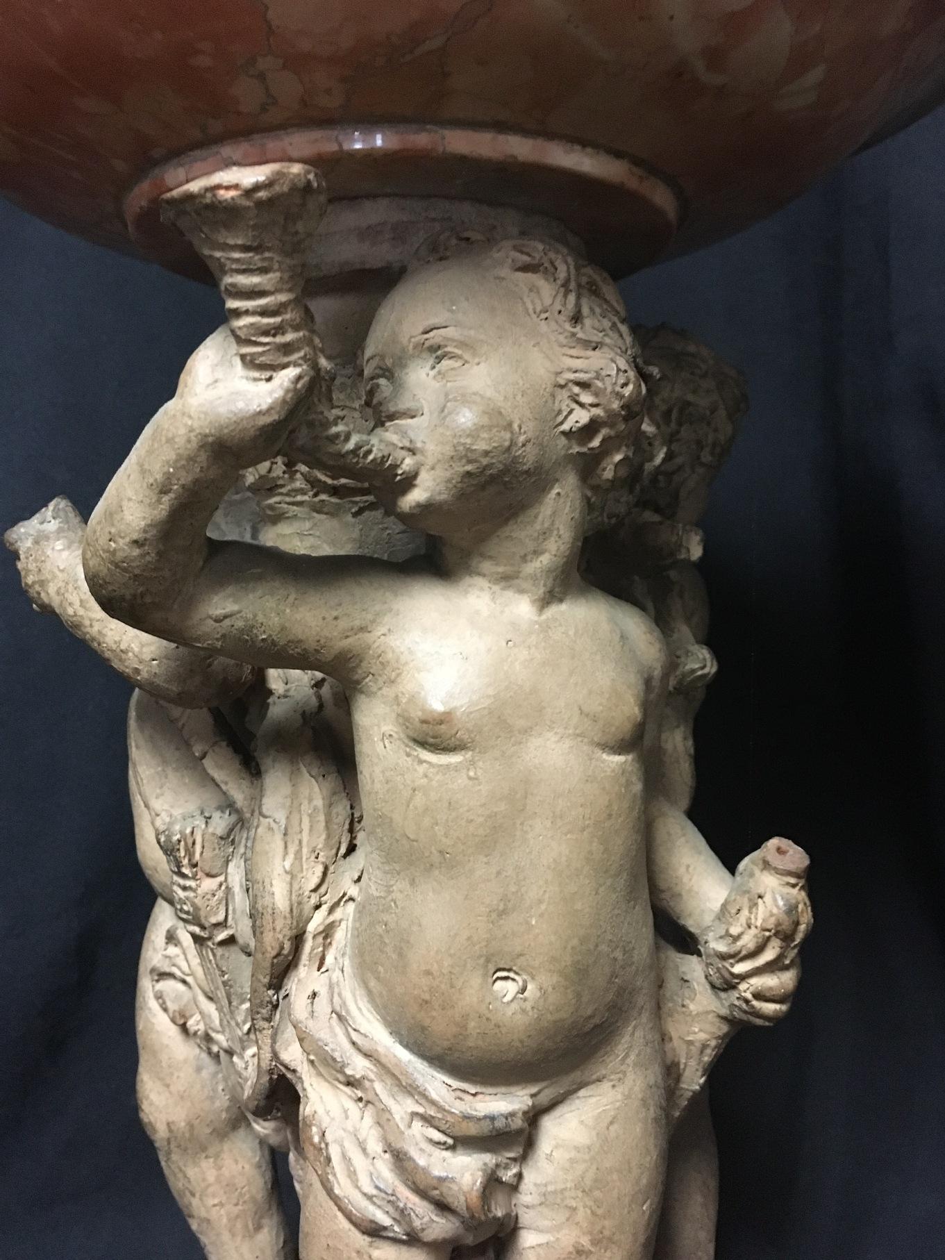 Early 20th Century French Terracotta and Marble Figural Centerpiece For Sale