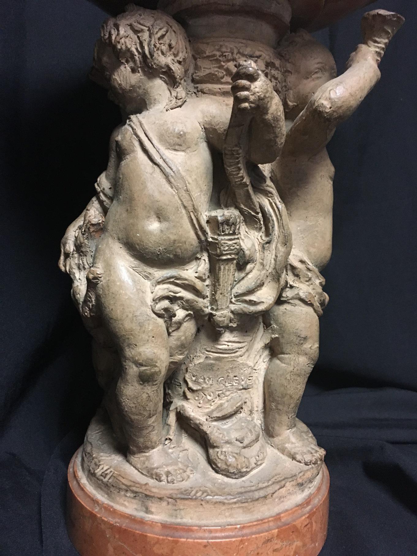 French Terracotta and Marble Figural Centerpiece For Sale 1