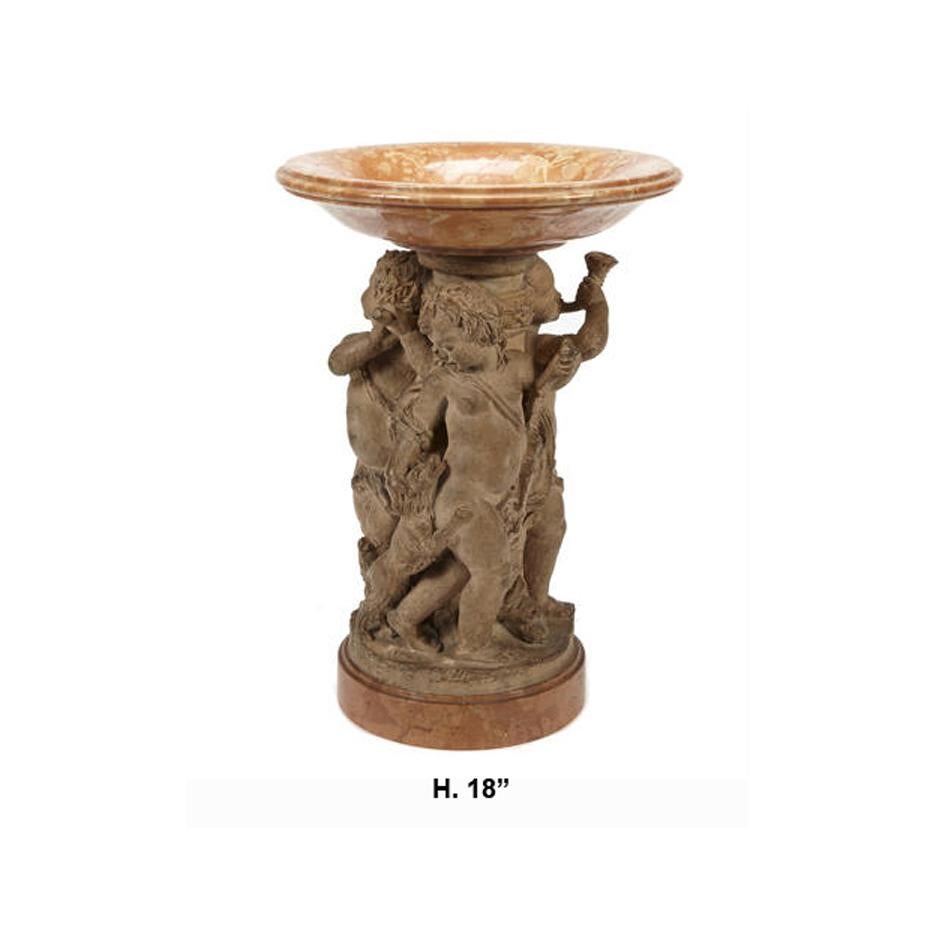 French Terracotta and Marble Figural Centerpiece For Sale 2