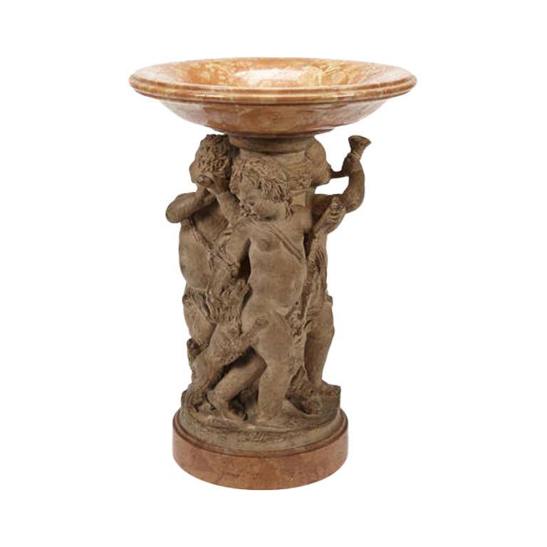 French Terracotta and Marble Figural Centerpiece