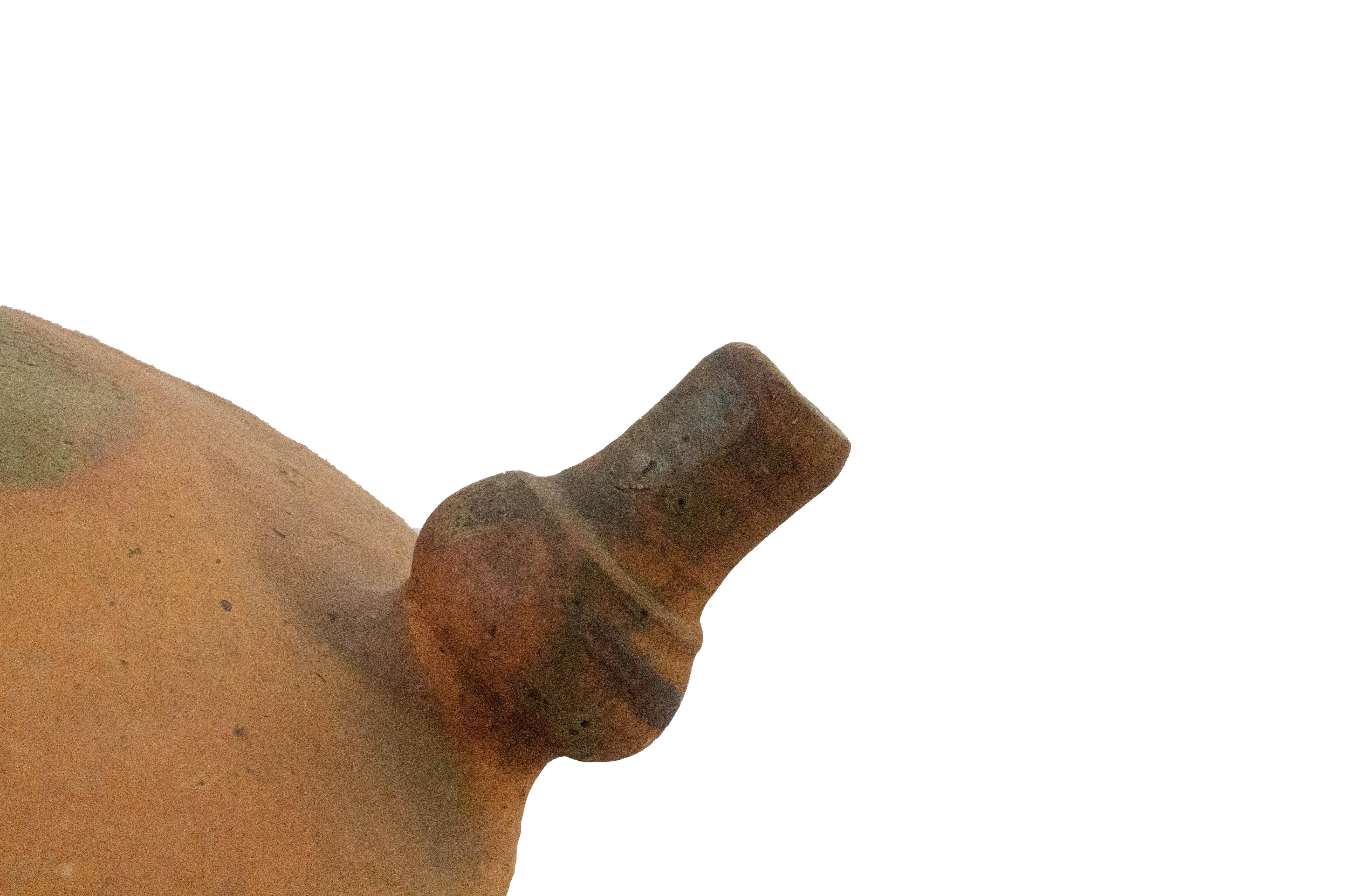 19th Century French Terracotta Antique Water Holder Pottery Handmade Pitcher Vase Centerpiece