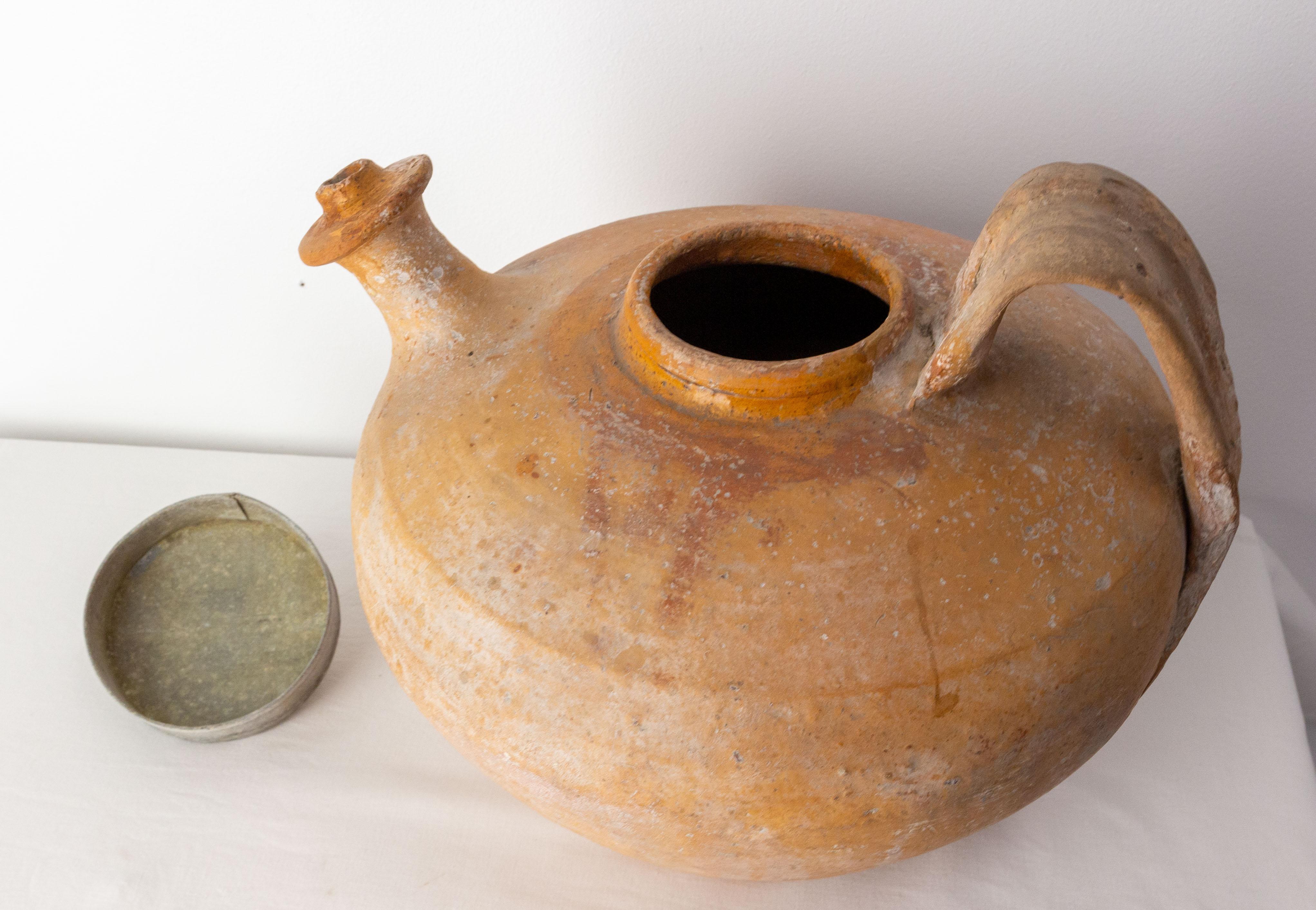 French Terracotta Antique Water Holder Pottery Handmade Pitcher Vase Centerpiece 1