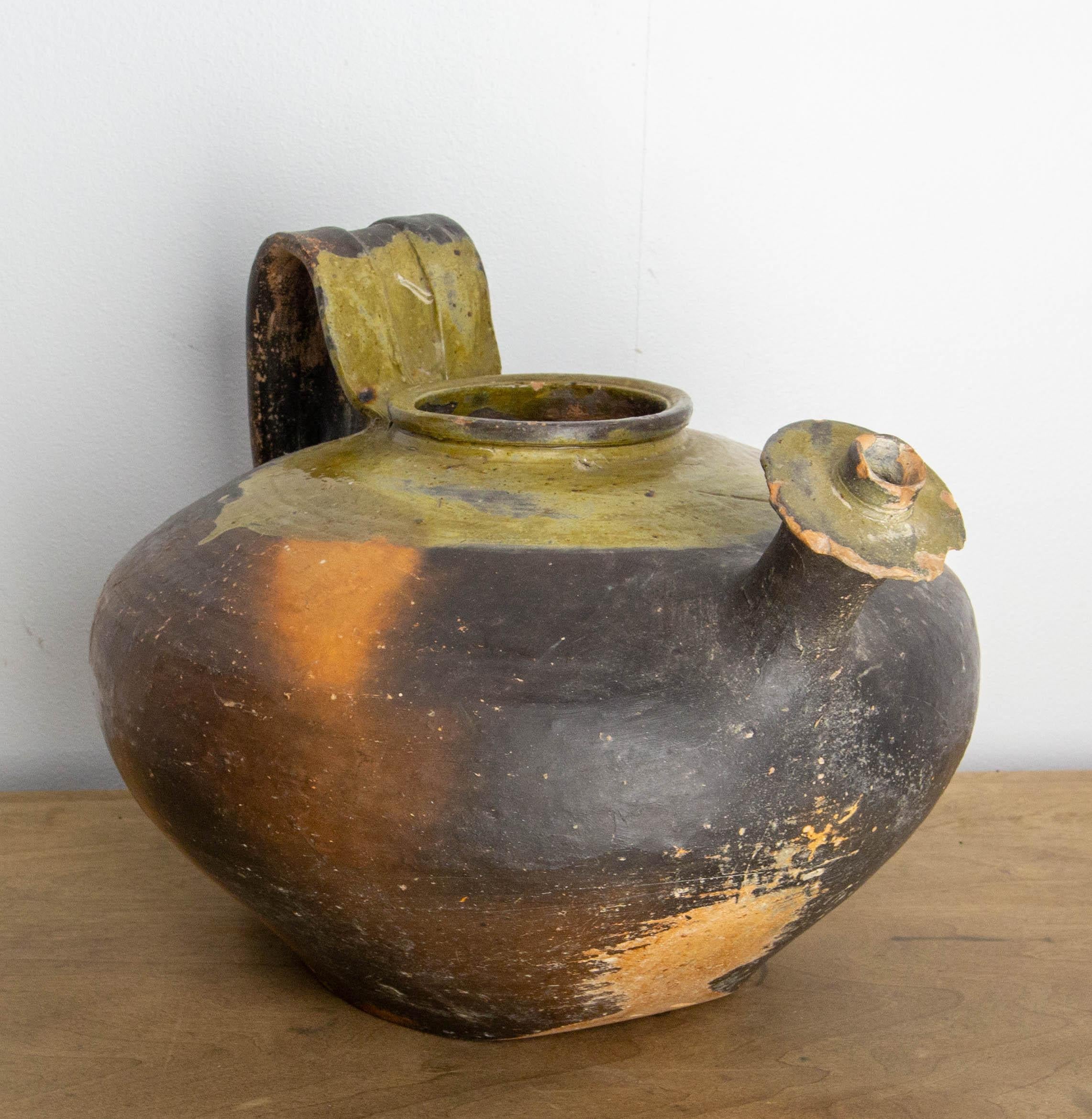 Französisch Terrakotta Antike Wasser Halter Keramik Handmade Krug Vase Tafelaufsatz im Angebot 2