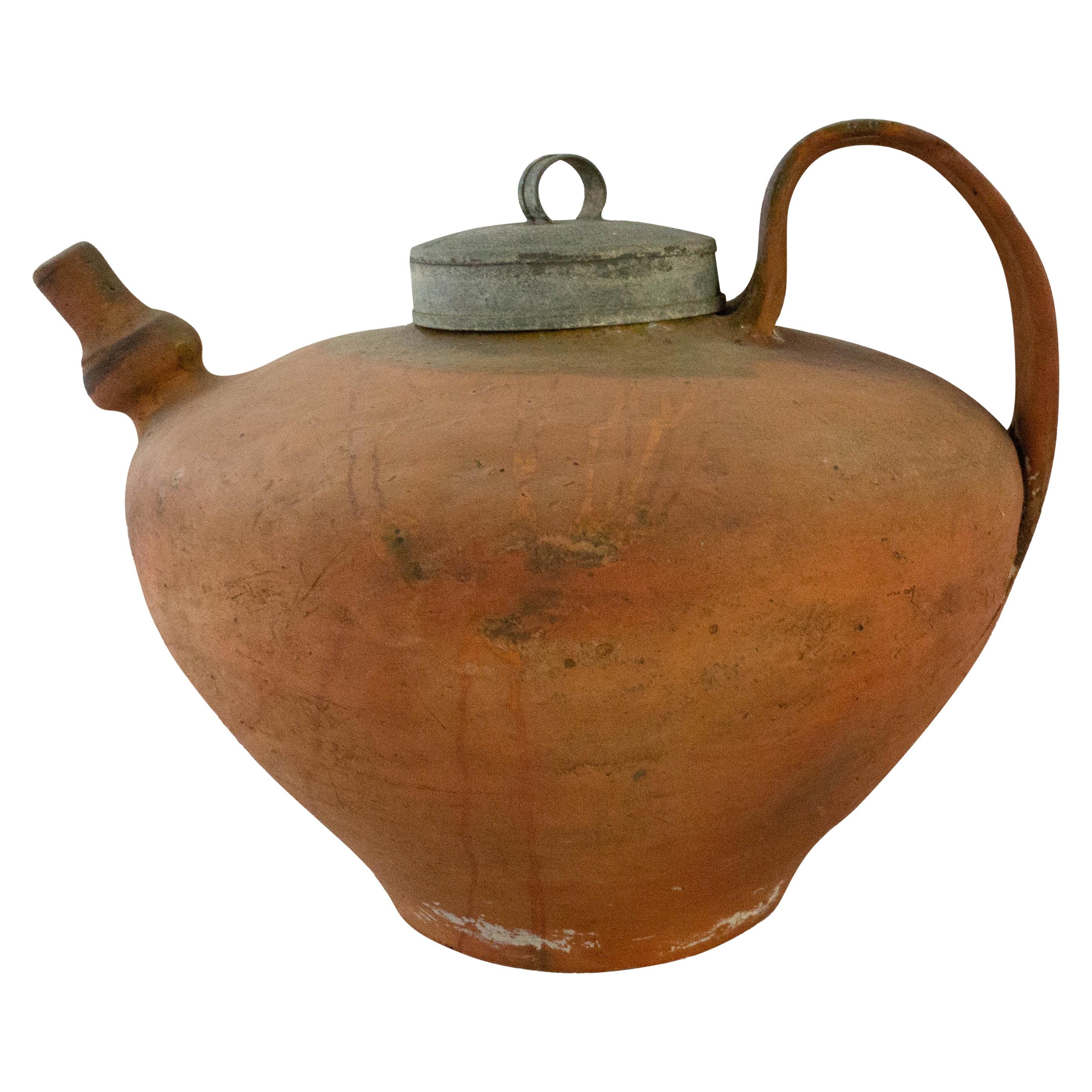 French Terracotta Antique Water Holder Pottery Handmade Pitcher Vase Centerpiece