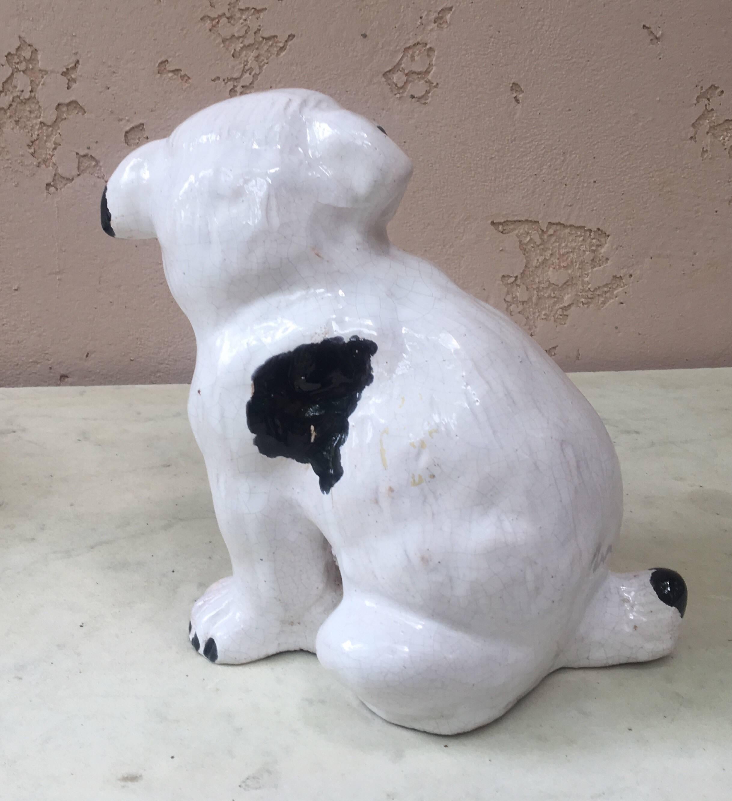 French Terracotta Black and White Dog Bavent Normandy In Good Condition In Austin, TX