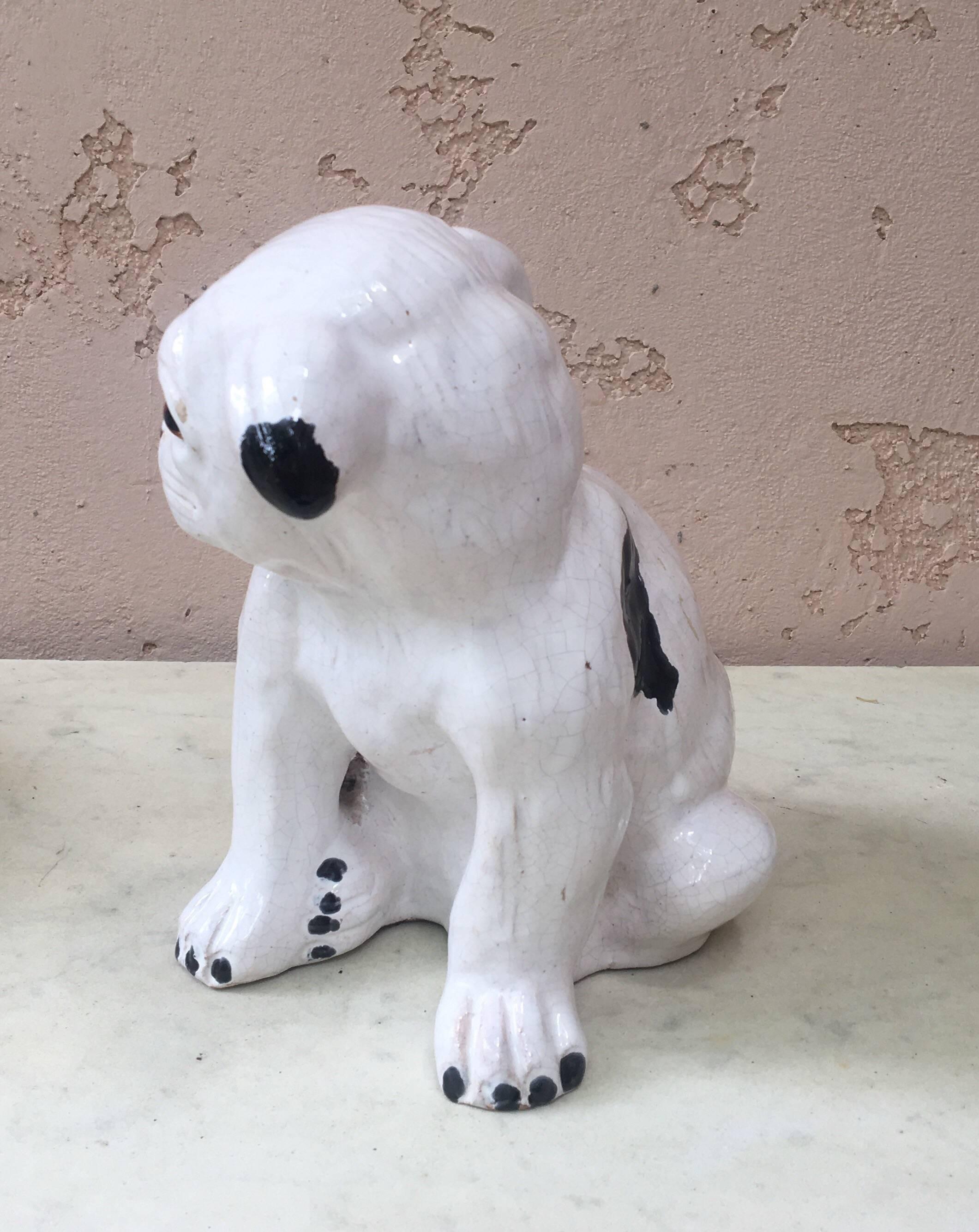 Early 20th Century French Terracotta Black and White Dog Bavent Normandy