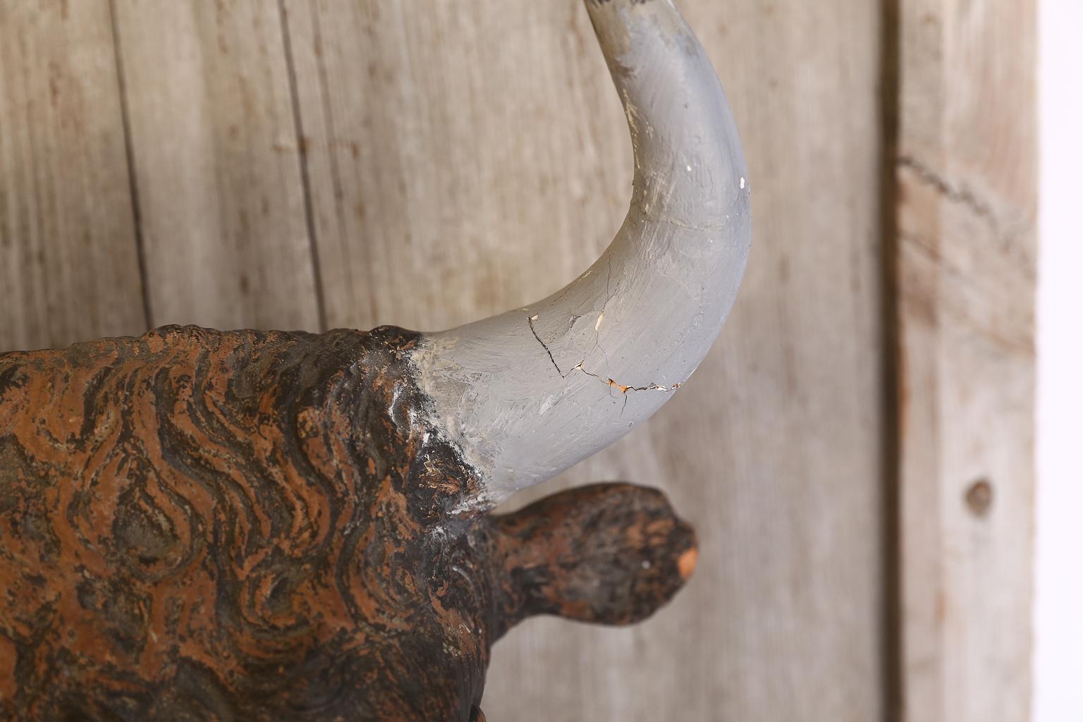 19th Century French Terracotta Bull Head on Wood Frame
