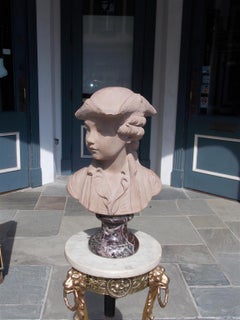French Terracotta Bust of Young Man Resting on Marble Plinth, Houdon, Circa 1790