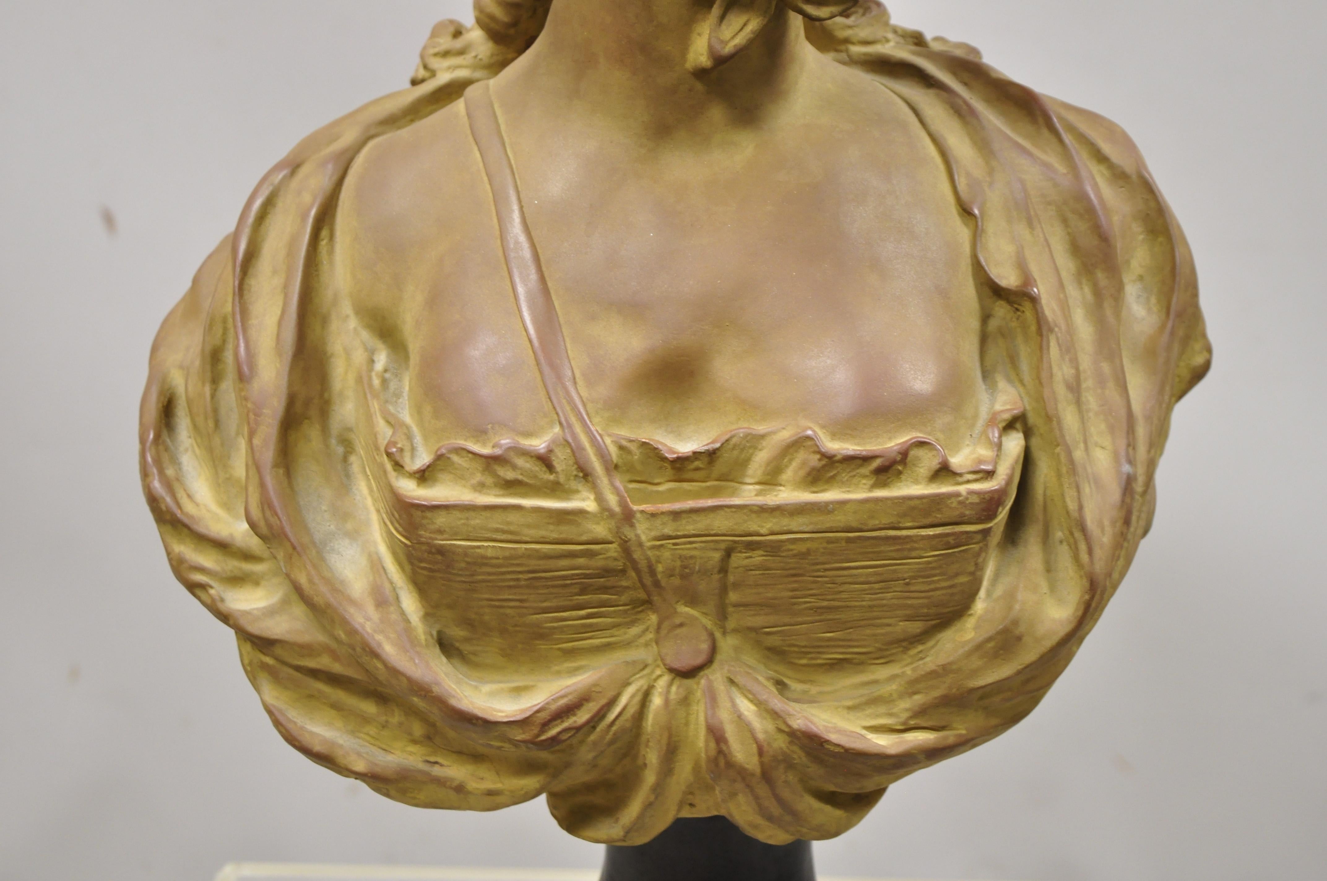 Victorian French Terracotta Bust of Young Woman Sculpture after A. Conord, 1763
