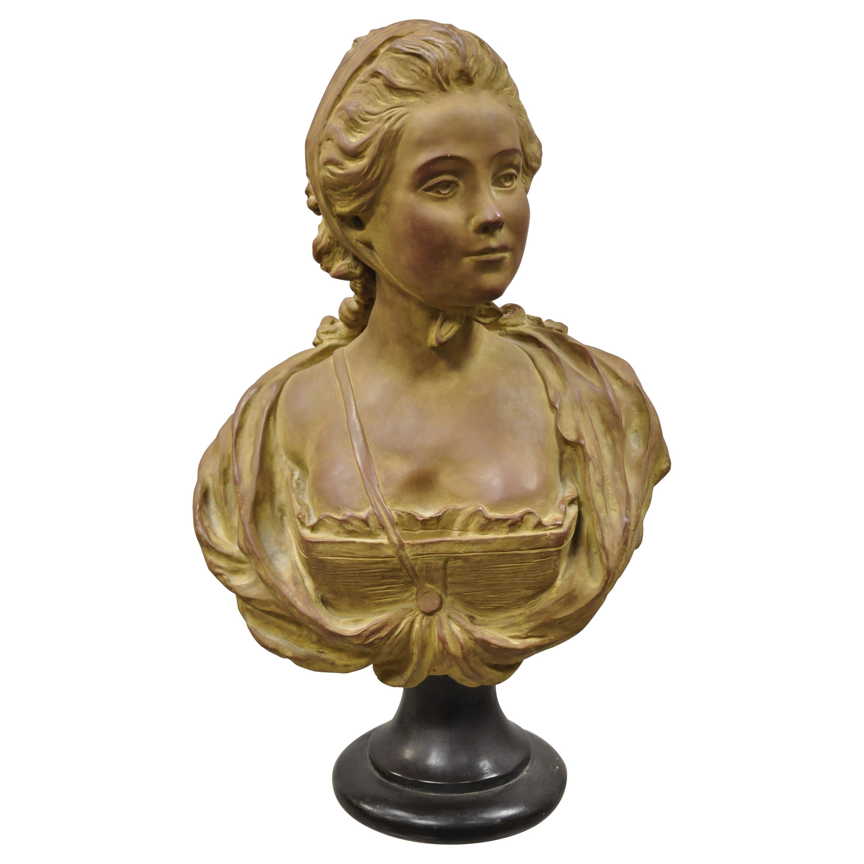 French Terracotta Bust of Young Woman Sculpture after A. Conord, 1763