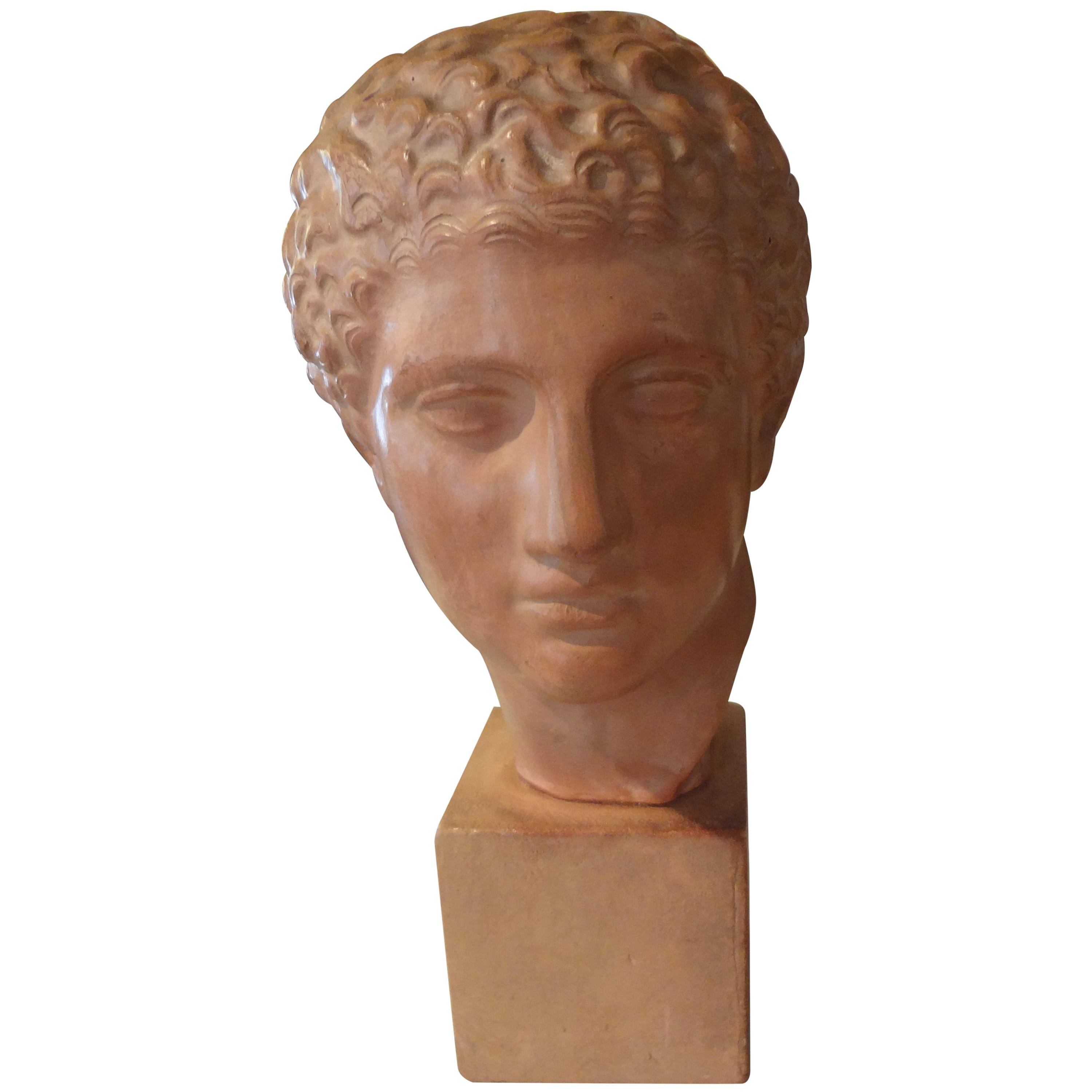 Well executed French terracotta bust sculpture of a Classical Roman male, circa 1920.
