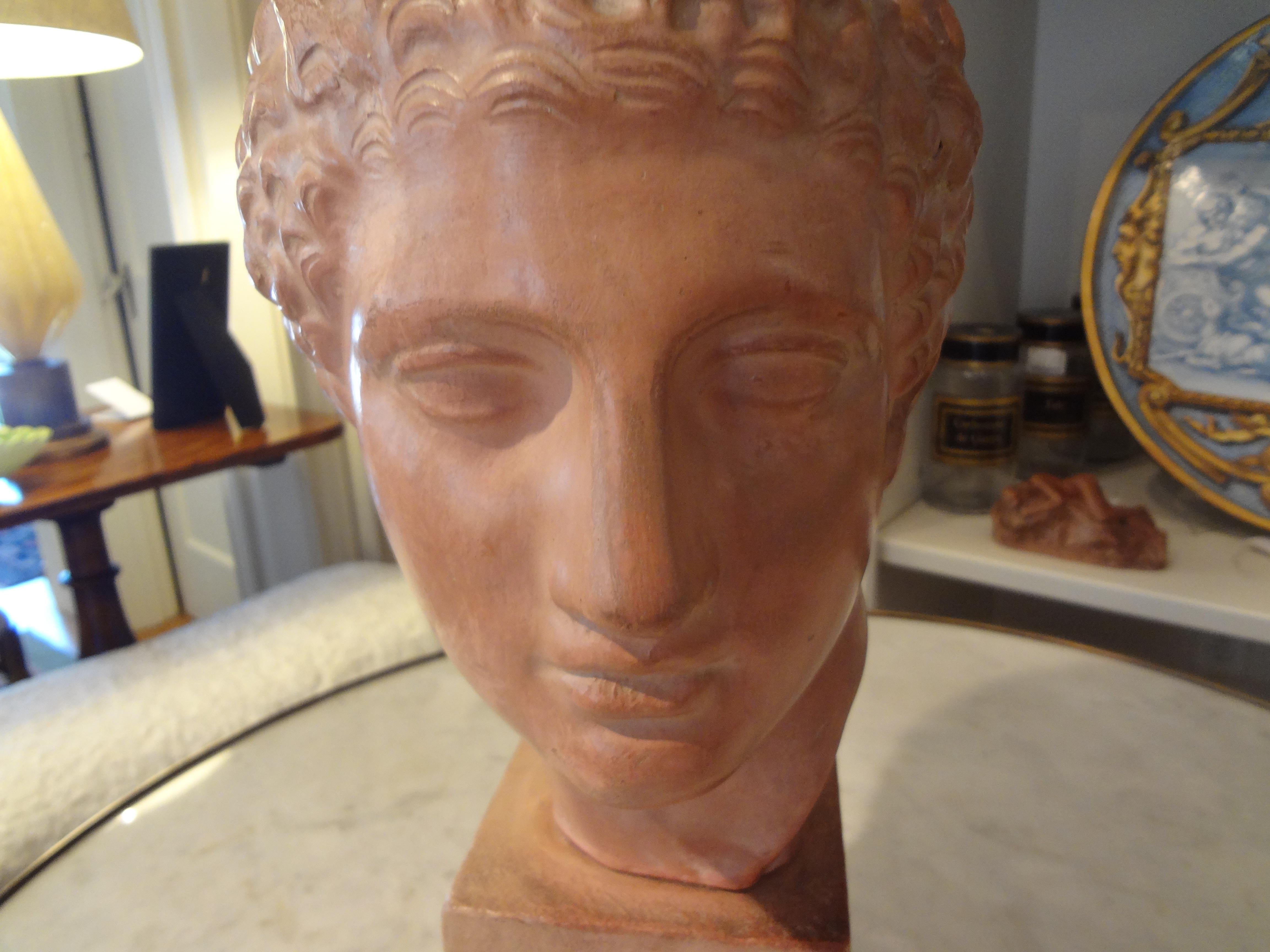 Early 20th Century French Terracotta Bust Sculpture of a Classical Roman Male