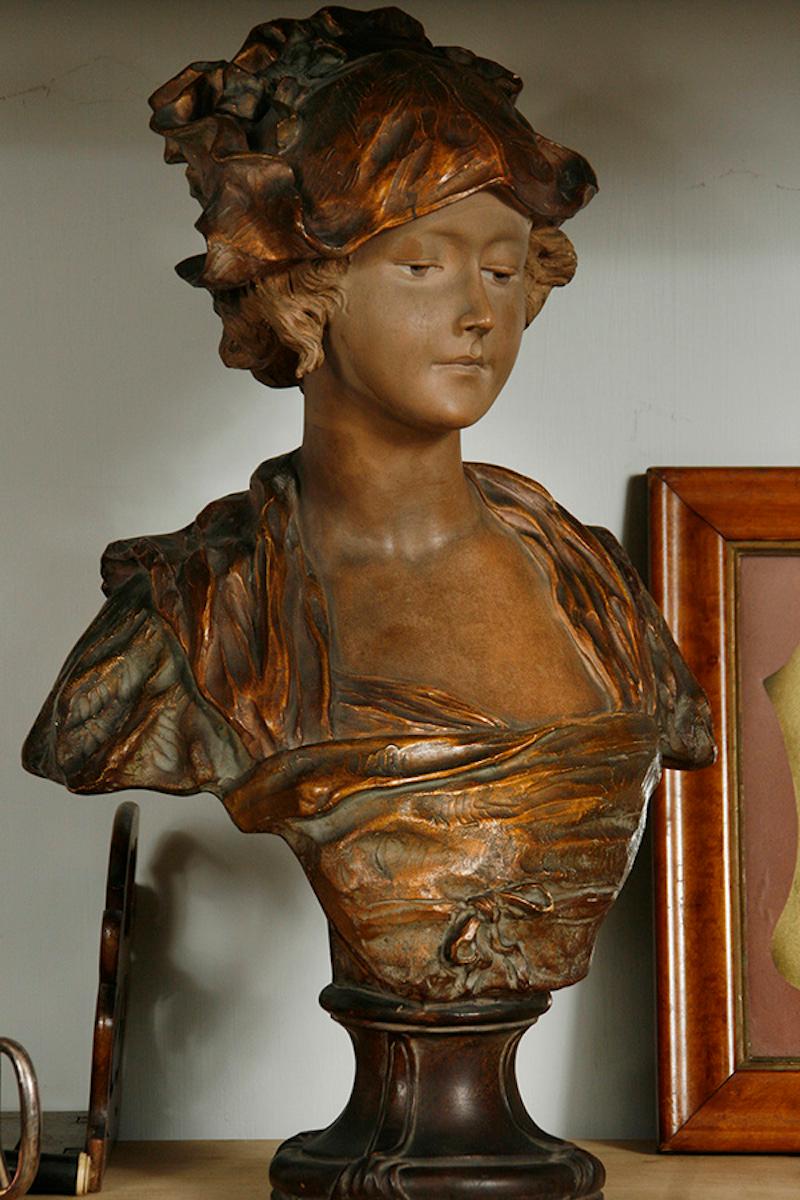 French Terracotta Buste of a Young Girl by Duval, 19th Century 4
