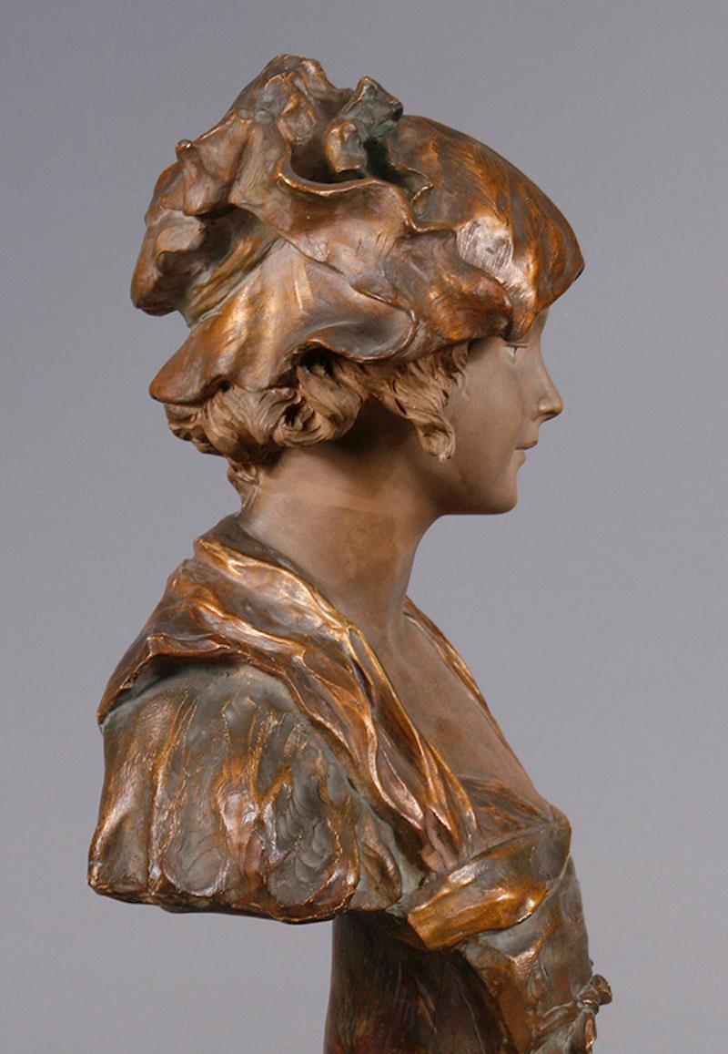 Molded French Terracotta Buste of a Young Girl by Duval, 19th Century