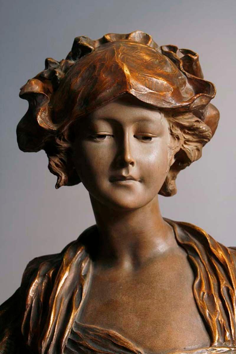 French Terracotta Buste of a Young Girl by Duval, 19th Century 1