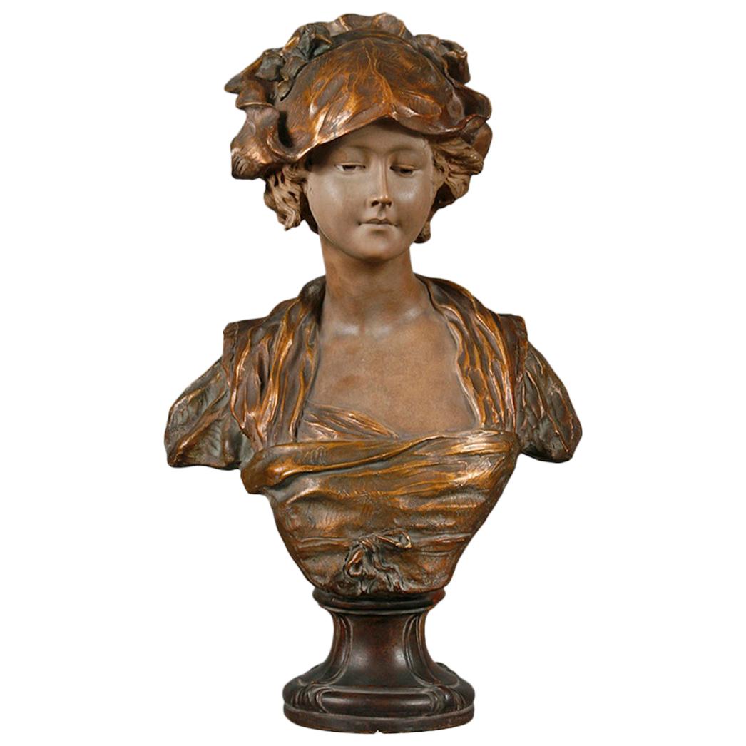 French Terracotta Buste of a Young Girl by Duval, 19th Century