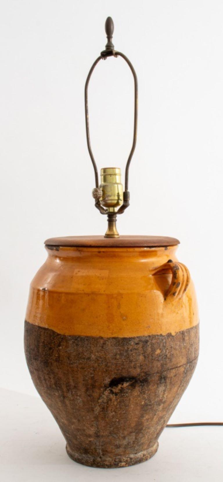 Ceramic French Terracotta Confit Pot Lamp For Sale
