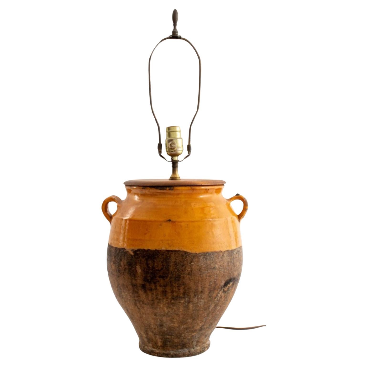 French Terracotta Confit Pot Lamp For Sale