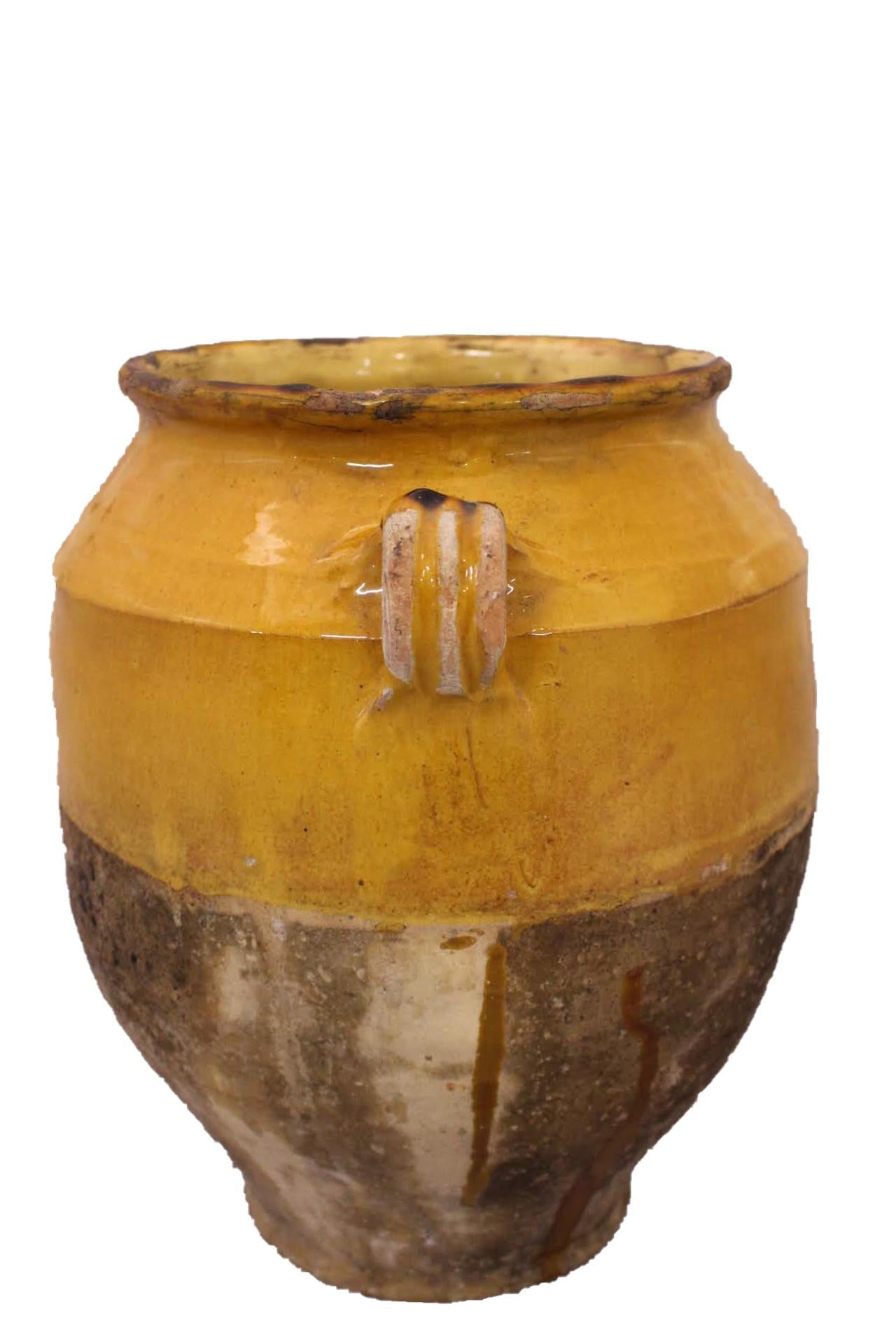French Provincial French Terracotta Confit Pot Yellow Glaze