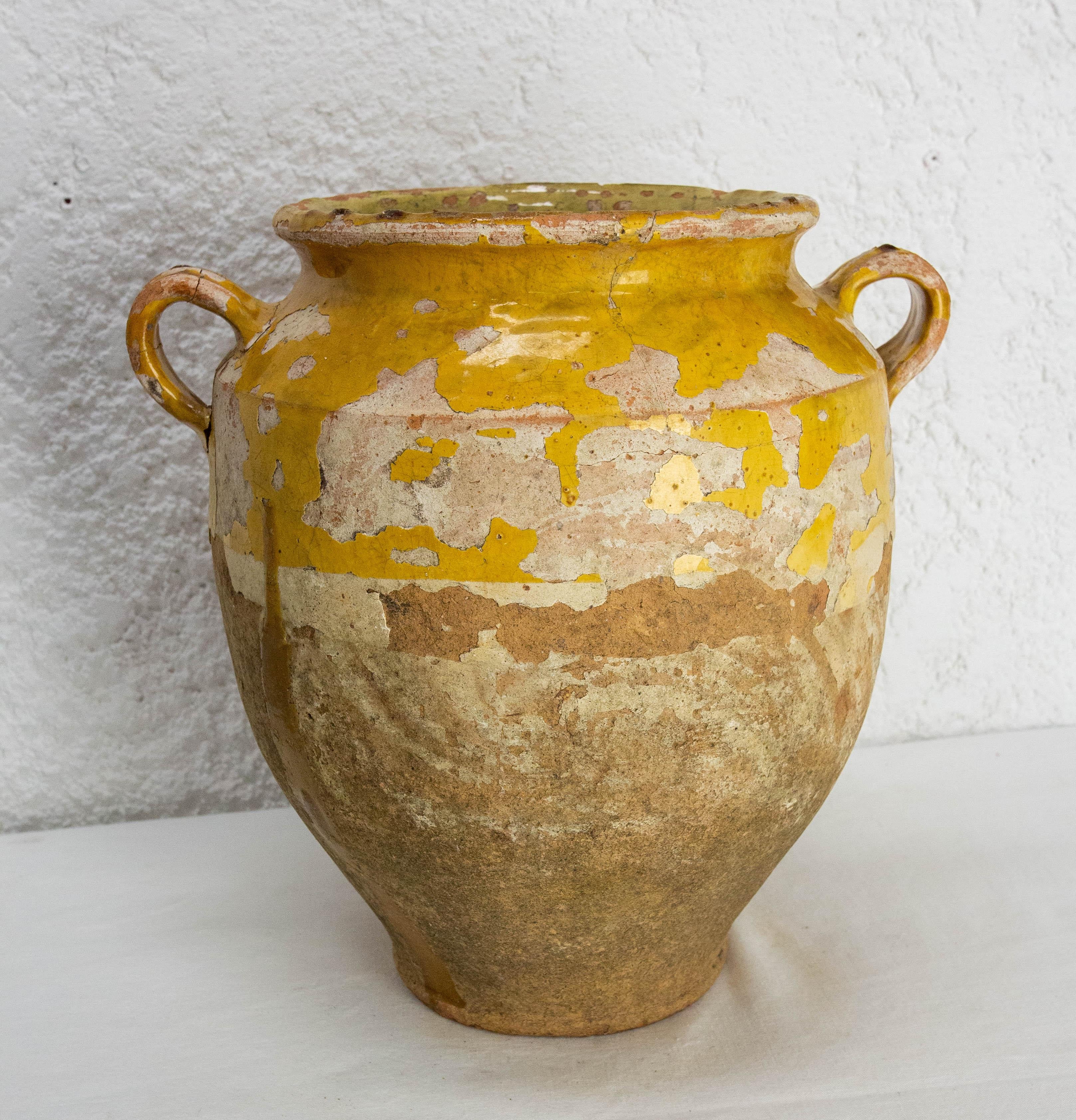 Olla francesa de terracota confitada.
Gran olla tradicional de barro cocido confitado del suroeste de Francia con vidriado amarillo.
Este recipiente se utilizó desde el siglo XIX hasta mediados del XX para conservar alimentos.
La naturaleza