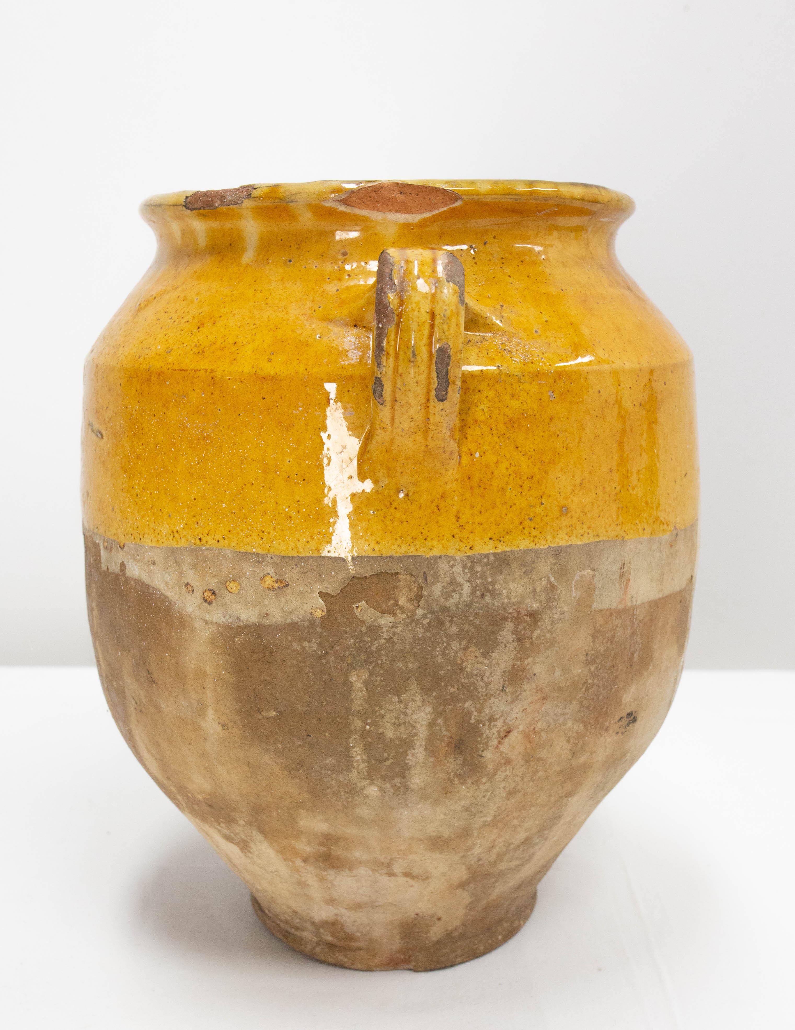 French Provincial French Terracotta Confit Pot Yellow Glaze Late 19th Century