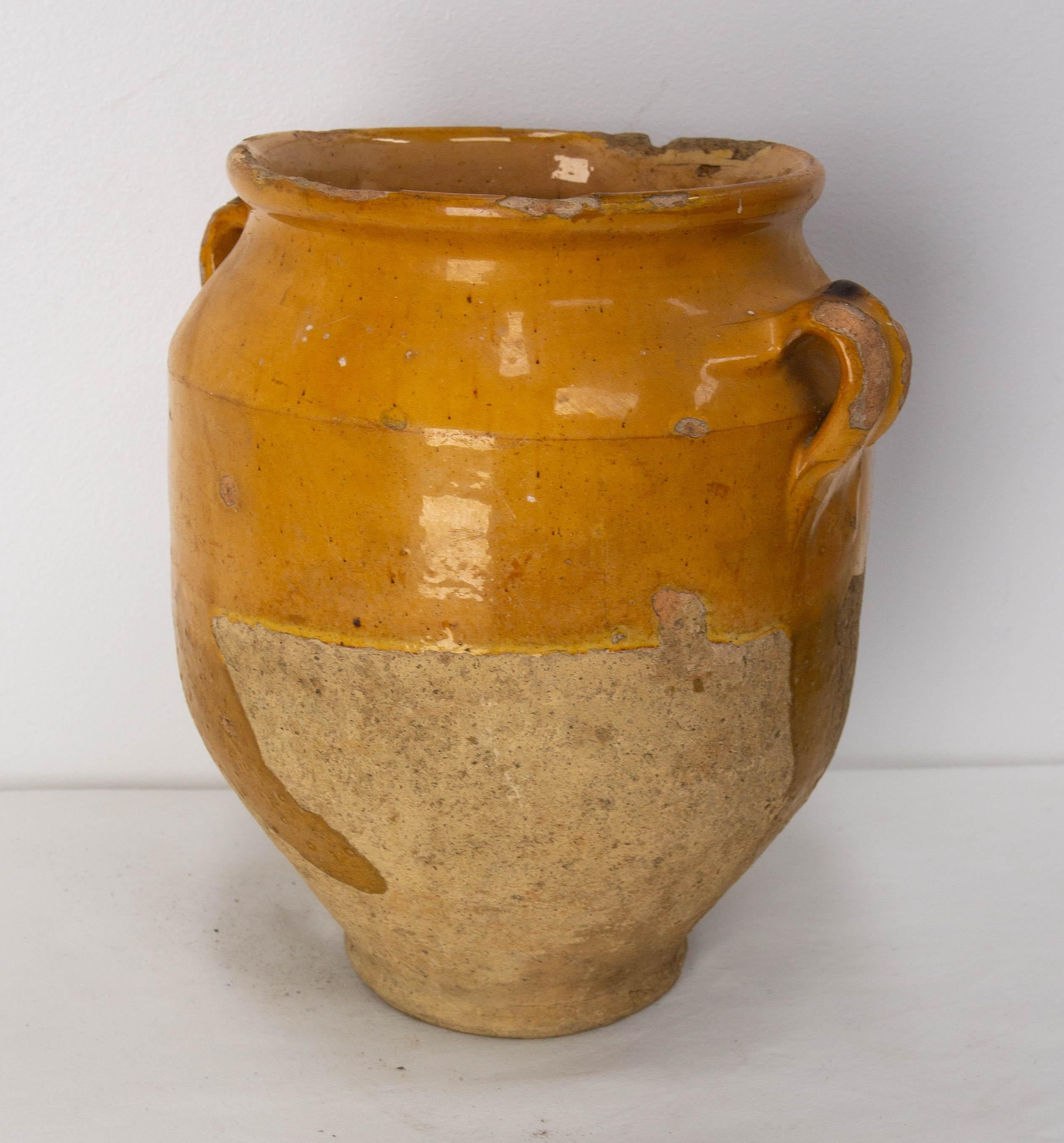 French Provincial French, Terracotta Confit Pot Yellow Glaze, Late 19th Century For Sale