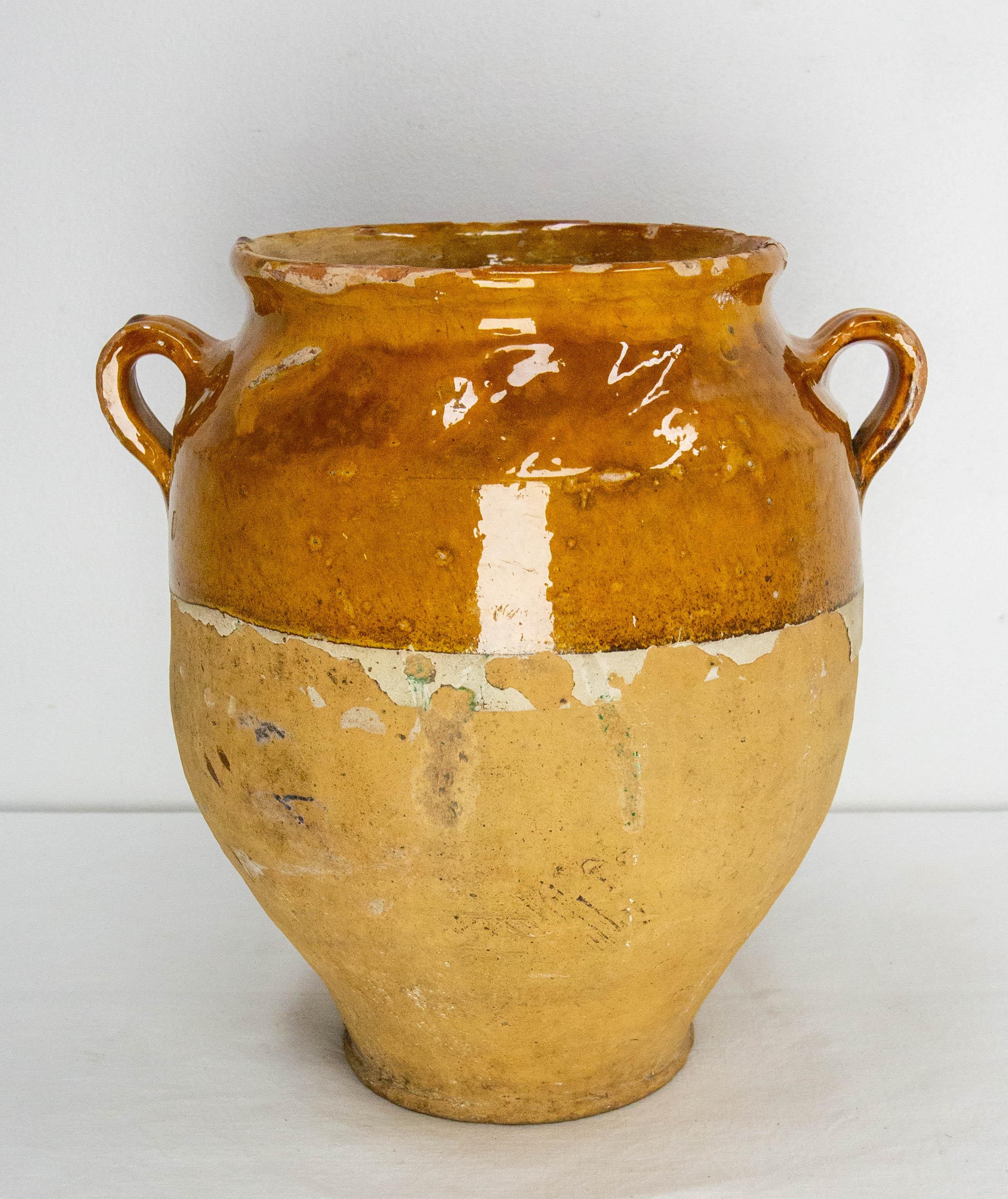 French Provincial French, Terracotta Confit Pot Yellow Glaze, Late 19th Century