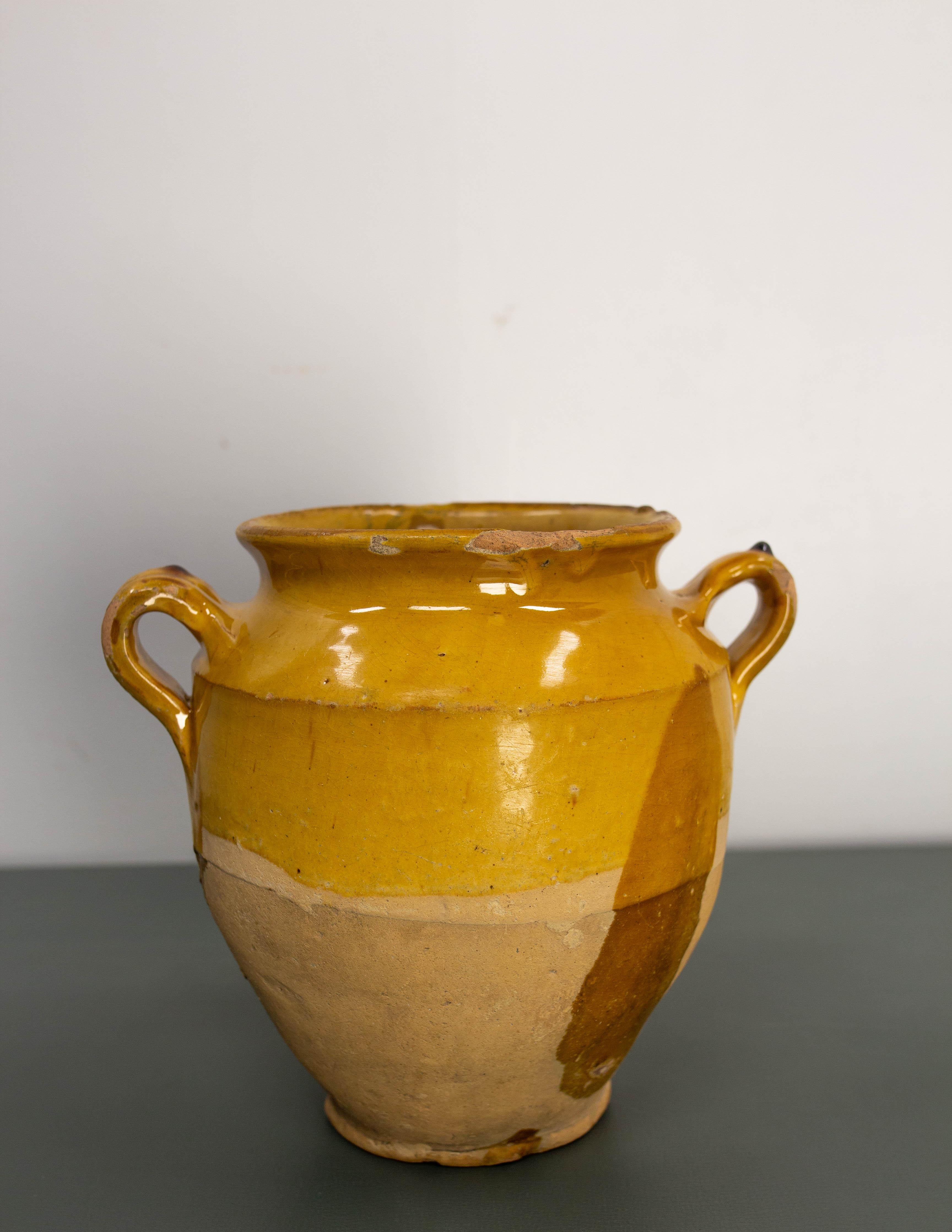 French Provincial French, Terracotta Confit Pot Yellow Glaze, Late 19th Century For Sale